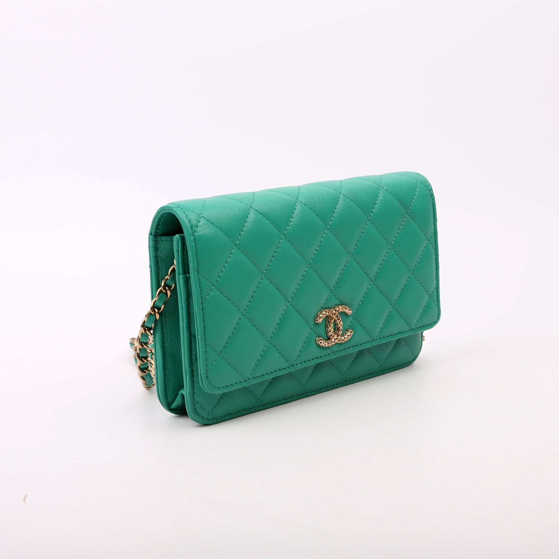 Chanel WOC Classic Quilted Caviar RFID Green Clutch Bag