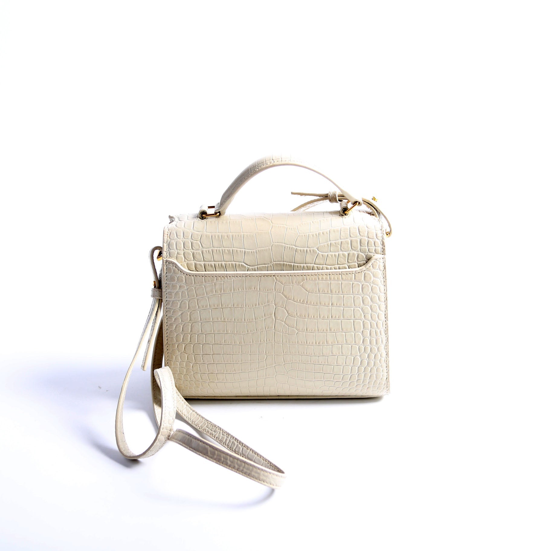 YSL Saint Laurent Saint Laurent Cassandra Croc Embossed Top Handle Cream Travel Bag