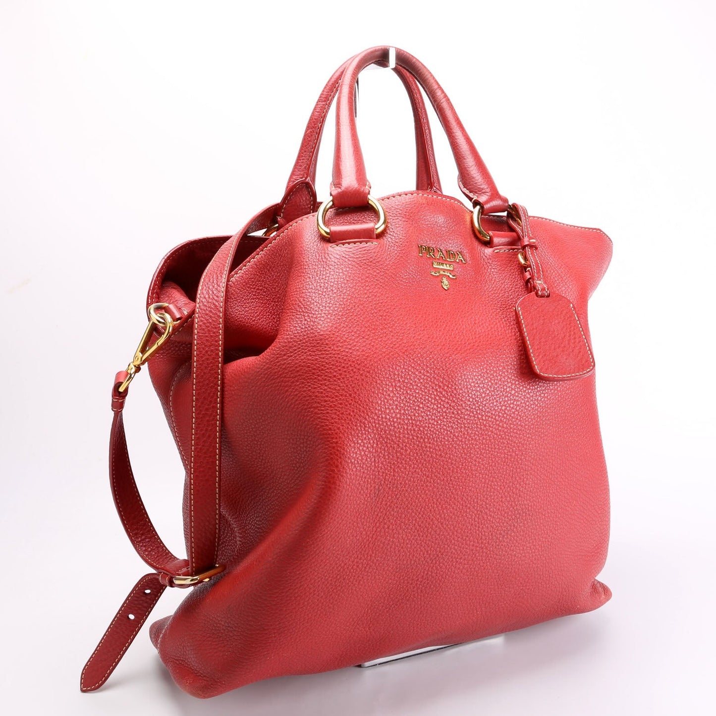 Prada Soft Calf Shopping Tote Bag Red Large