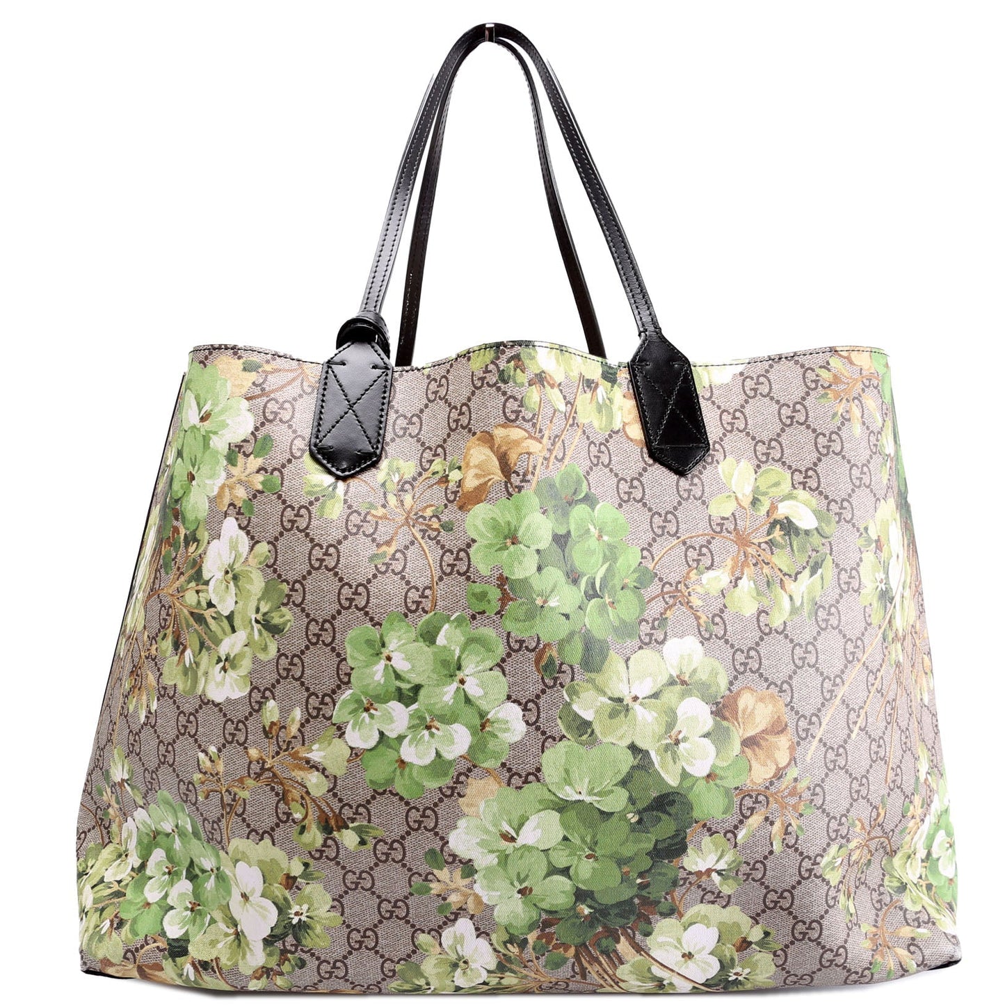 Gucci GG Blooms Reverse Black Beige Green Medium Tote Bag