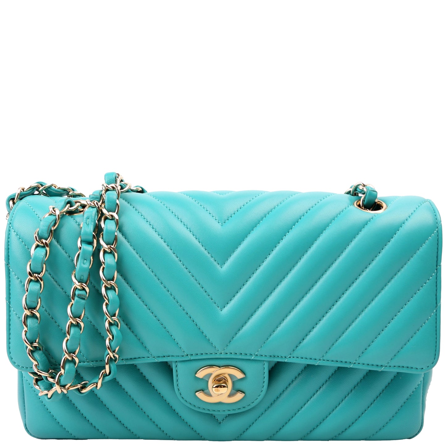Chanel Classic Flap Chevron Lambskin 23M Teal Handbag