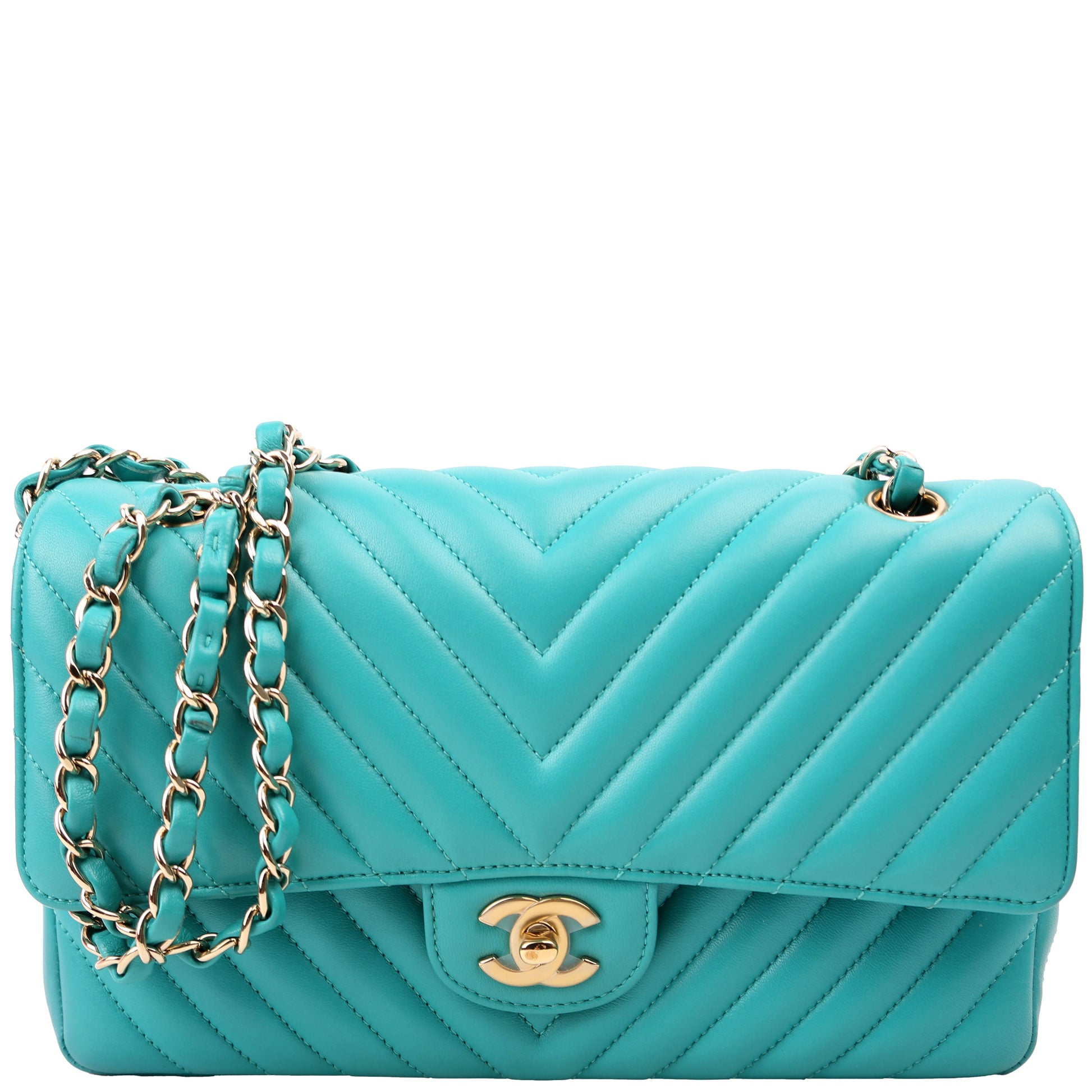 Chanel Classic Flap Chevron Lambskin 23M Teal Handbag
