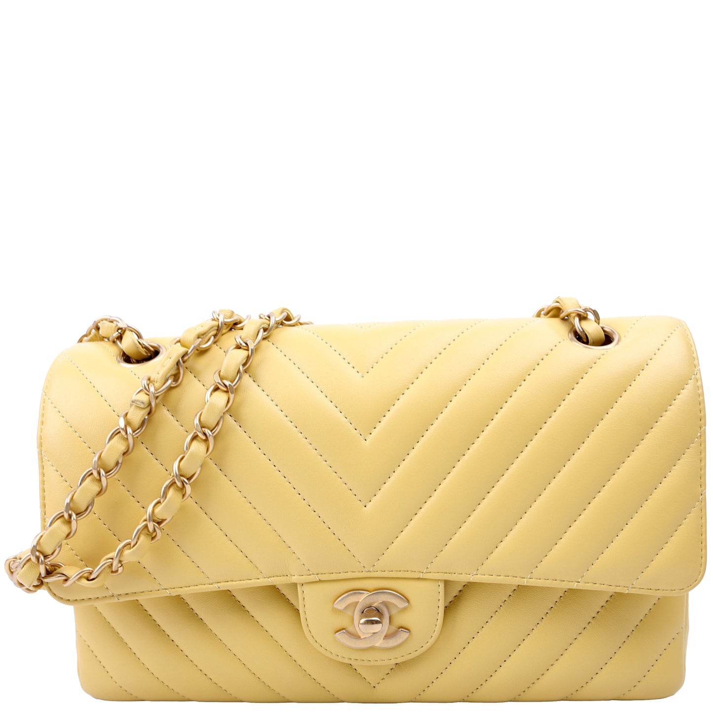 Chanel Classic Flap Chevron Lambskin 28M Yellow Handbag