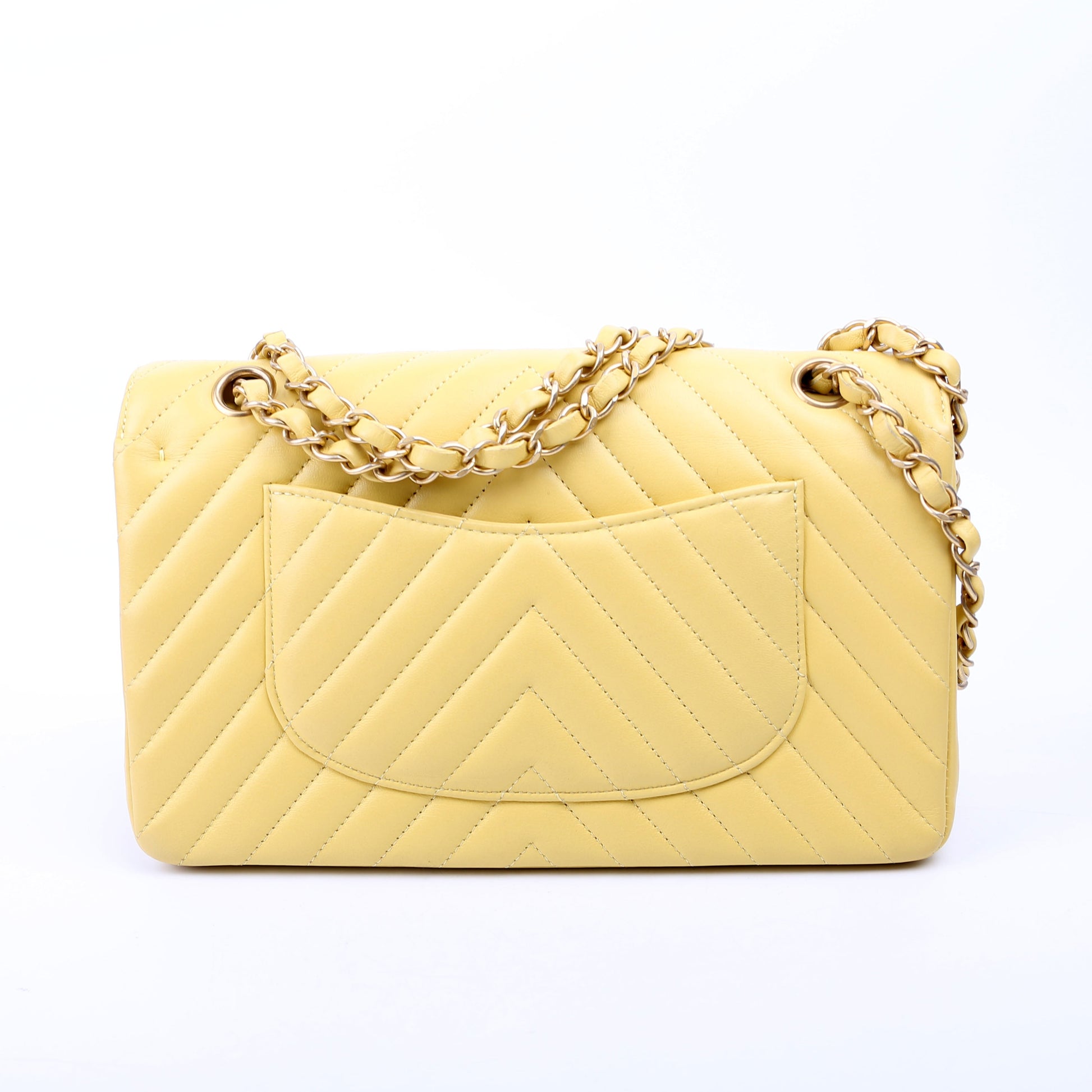 Chanel Classic Flap Chevron Lambskin 28M Yellow Handbag