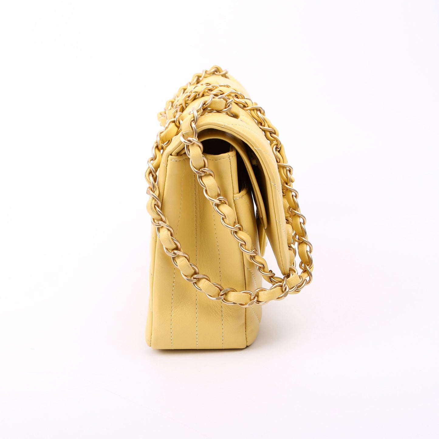 Chanel Classic Flap Chevron Lambskin 28M Yellow Handbag