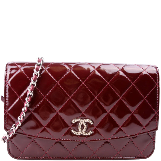 Chanel Classic Quilted Patent 18M Burgundy Clutch Bag