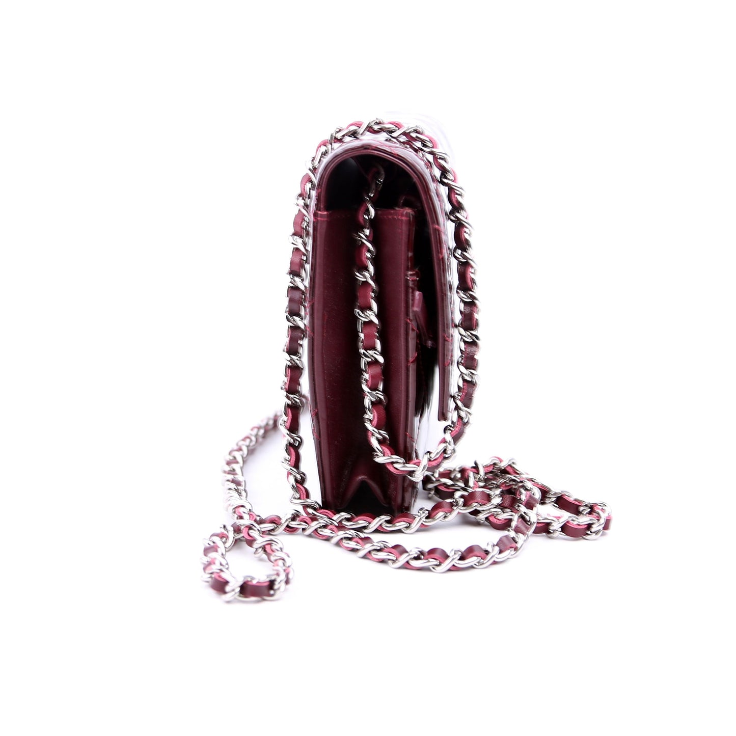 Chanel Classic Quilted Patent 18M Burgundy Clutch Bag
