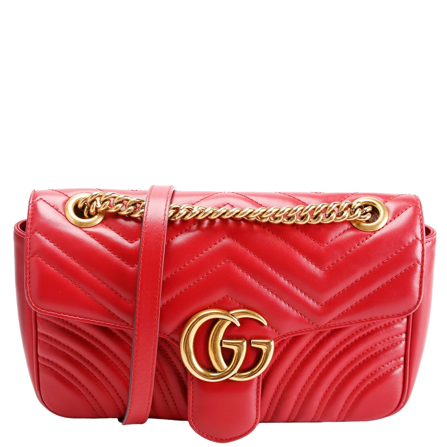 Gucci Marmont Leather Red Small Flap Shoulder Bag Flap Red