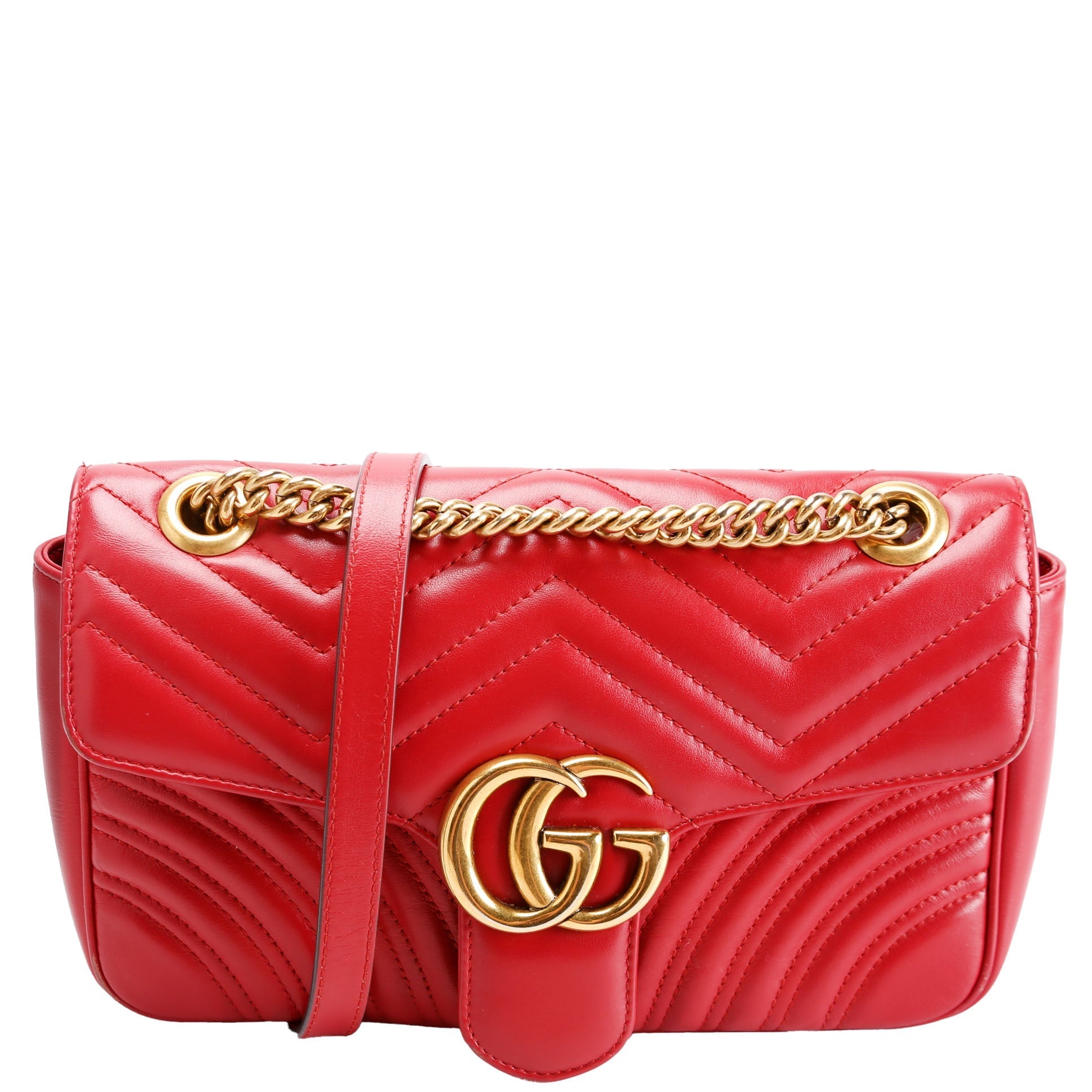 Gucci Marmont Leather Red Small Flap Shoulder Bag Flap Red