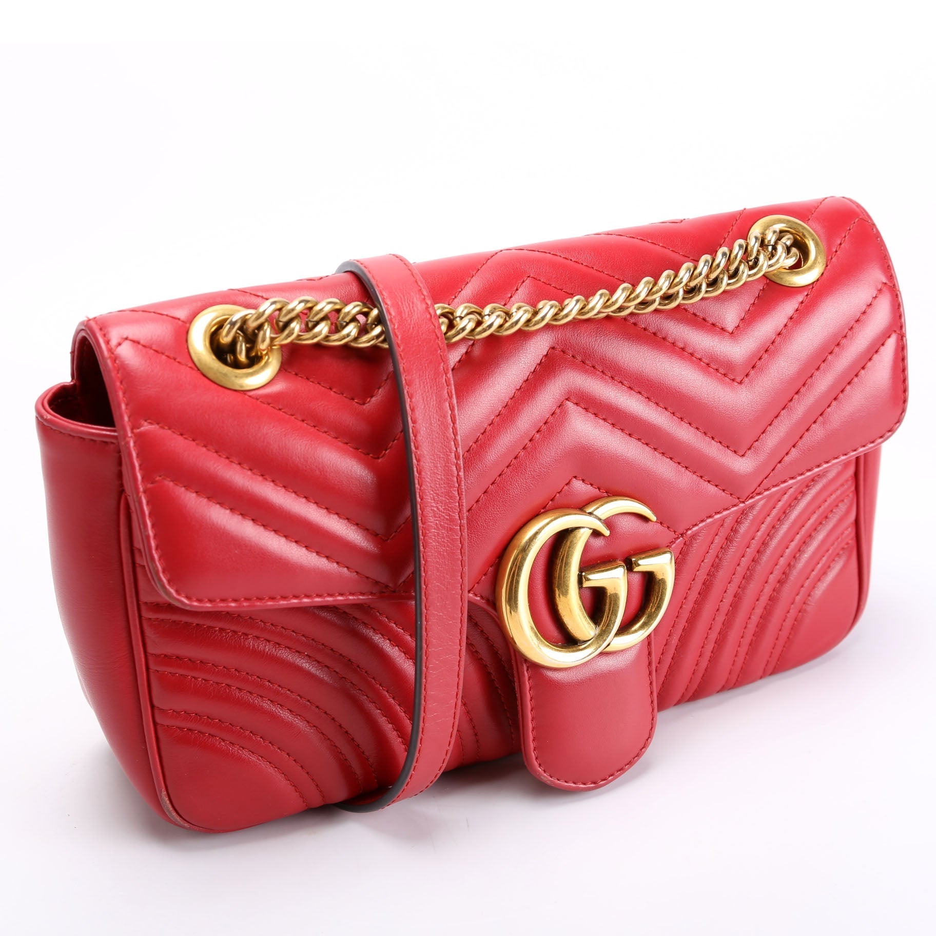 Gucci Marmont Leather Red Small Flap Shoulder Bag Flap Red