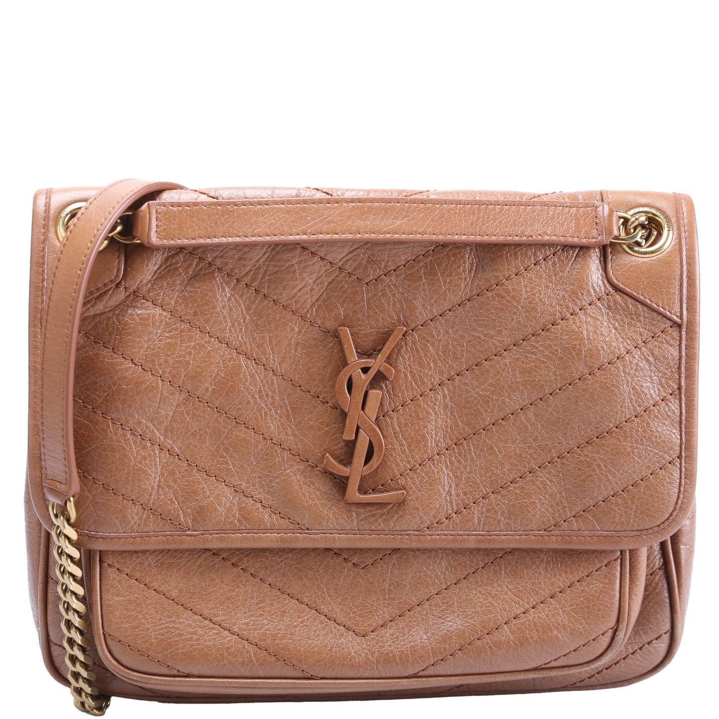 YSL Saint Laurent Saint Laurent Niki Crinkle Bag Leather Brown Travel Bag