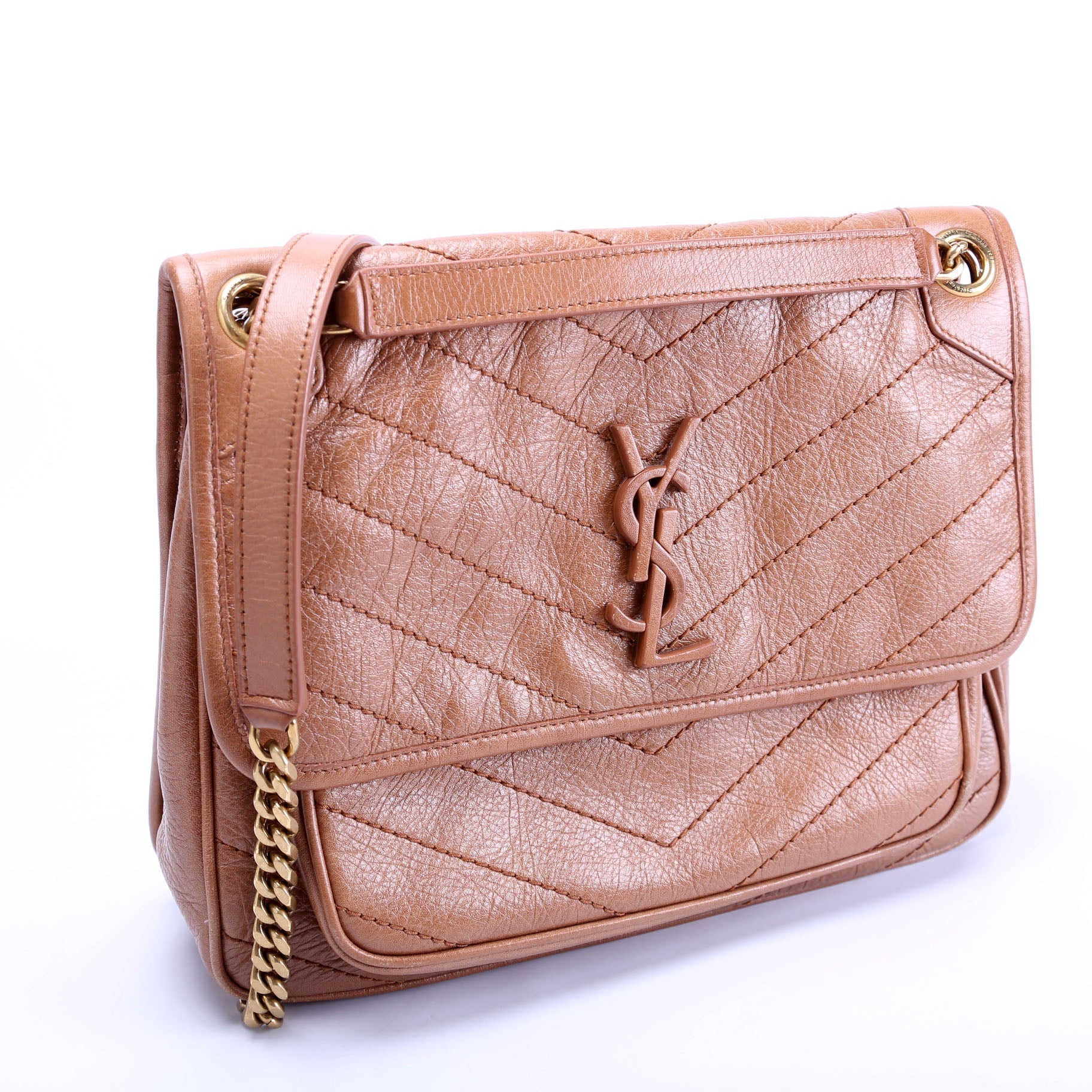 YSL Saint Laurent Saint Laurent Niki Crinkle Bag Leather Brown Travel Bag