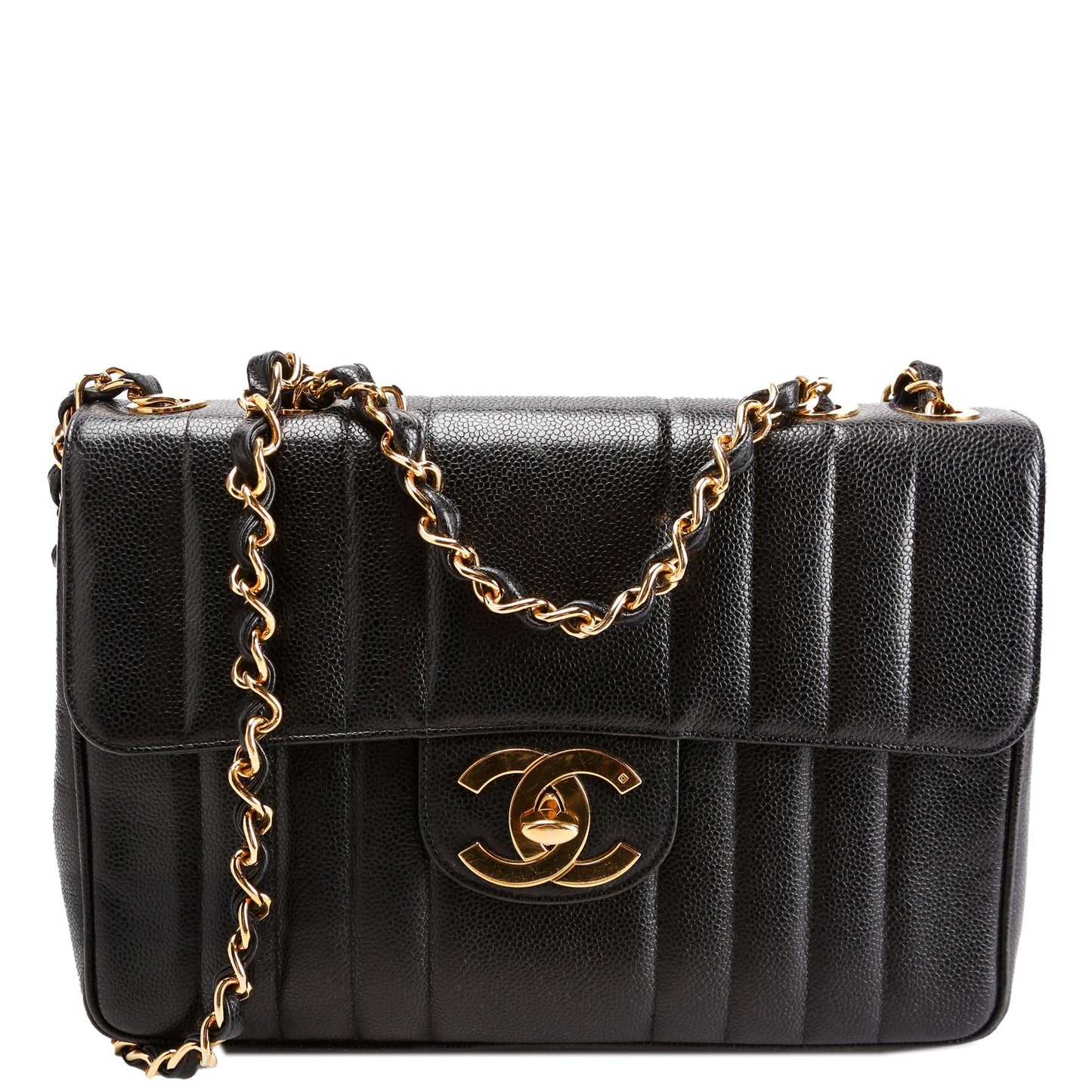 Chanel Flap Vertical Quilted Caviar Jumbo 27M Black Handbag