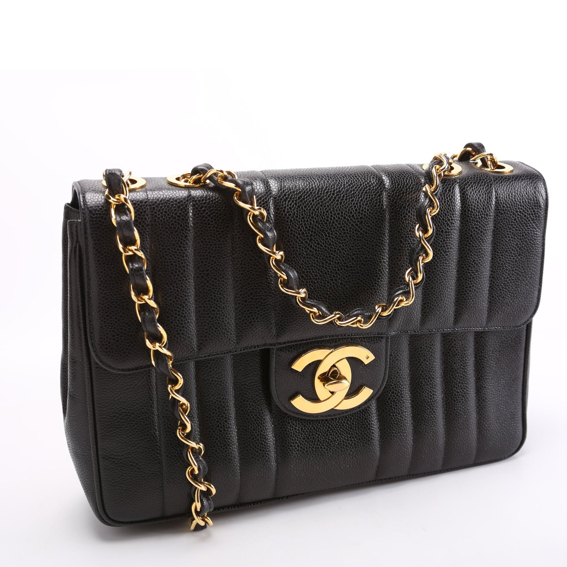 Chanel Flap Vertical Quilted Caviar Jumbo 27M Black Handbag