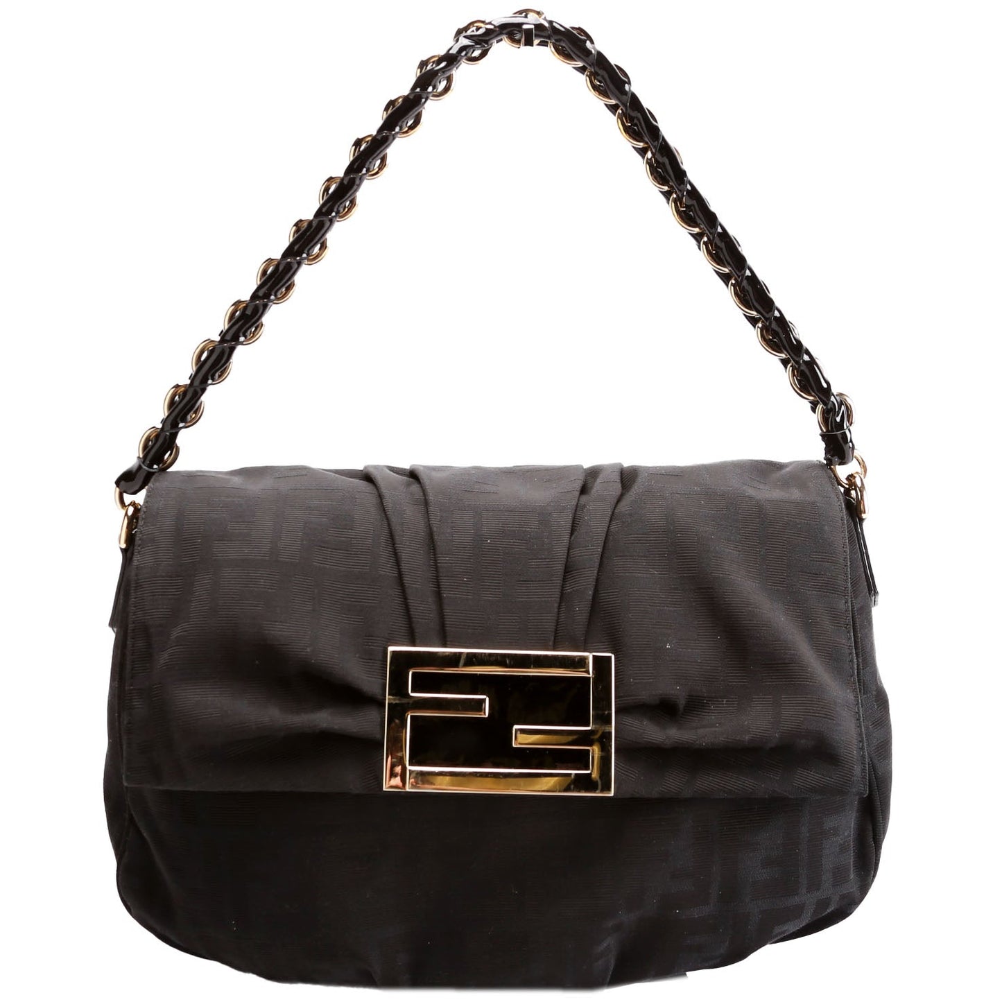 Fendi 8Br614 Zucca Mia Bag Black Flap Travel Bag