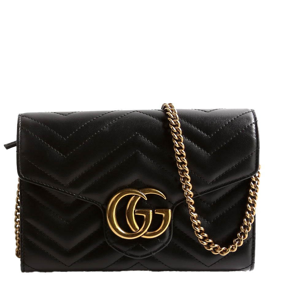 Gucci Marmont Black Chain Wallet Case Black 7