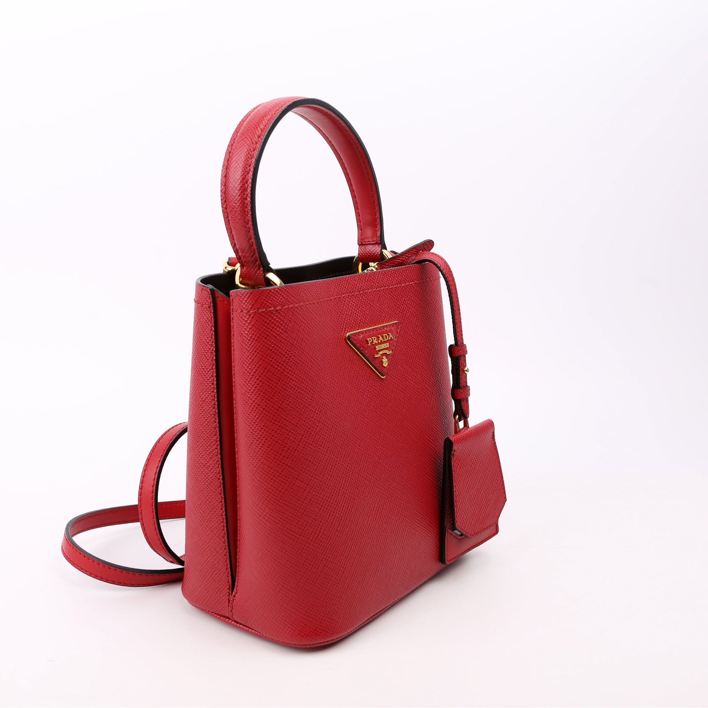 Prada Saffiano Cuir Panier Bag Red Small Travel Bag