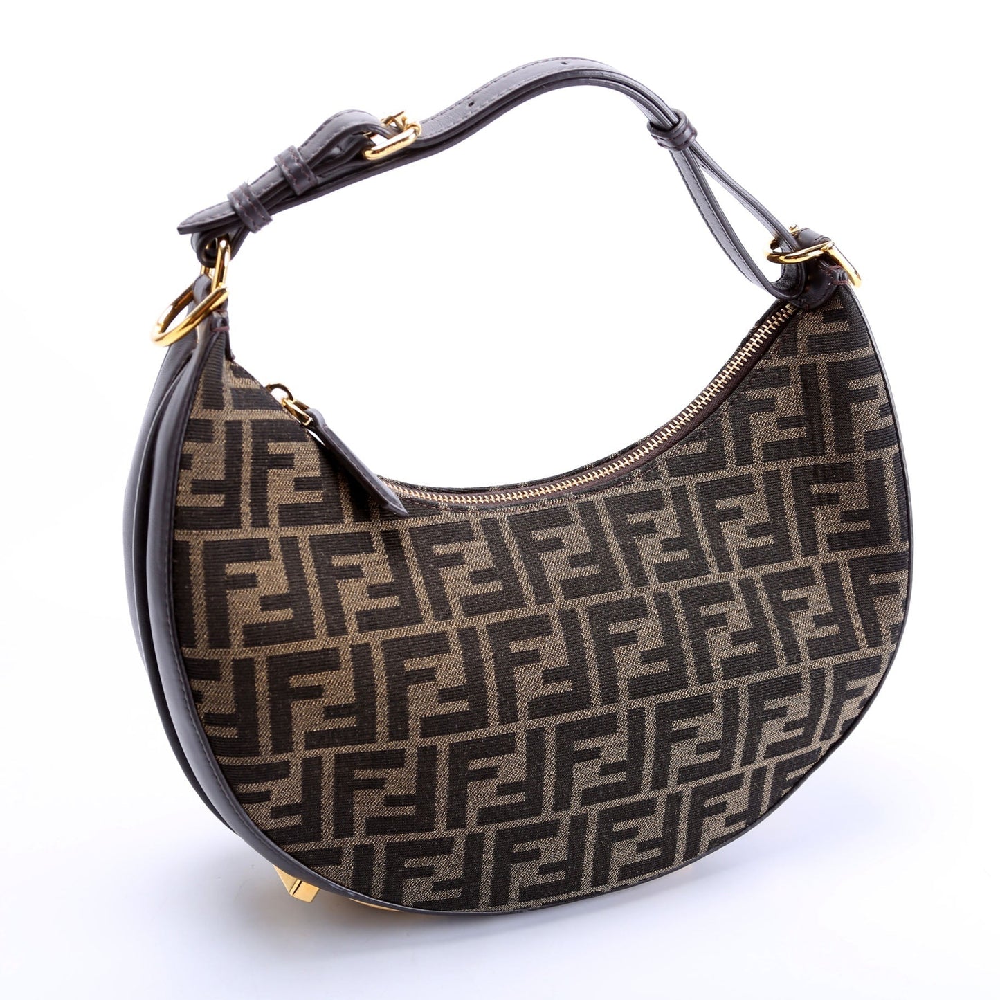 Fendi 8Br798Graphy Zucca Hobo Bag Brown Small