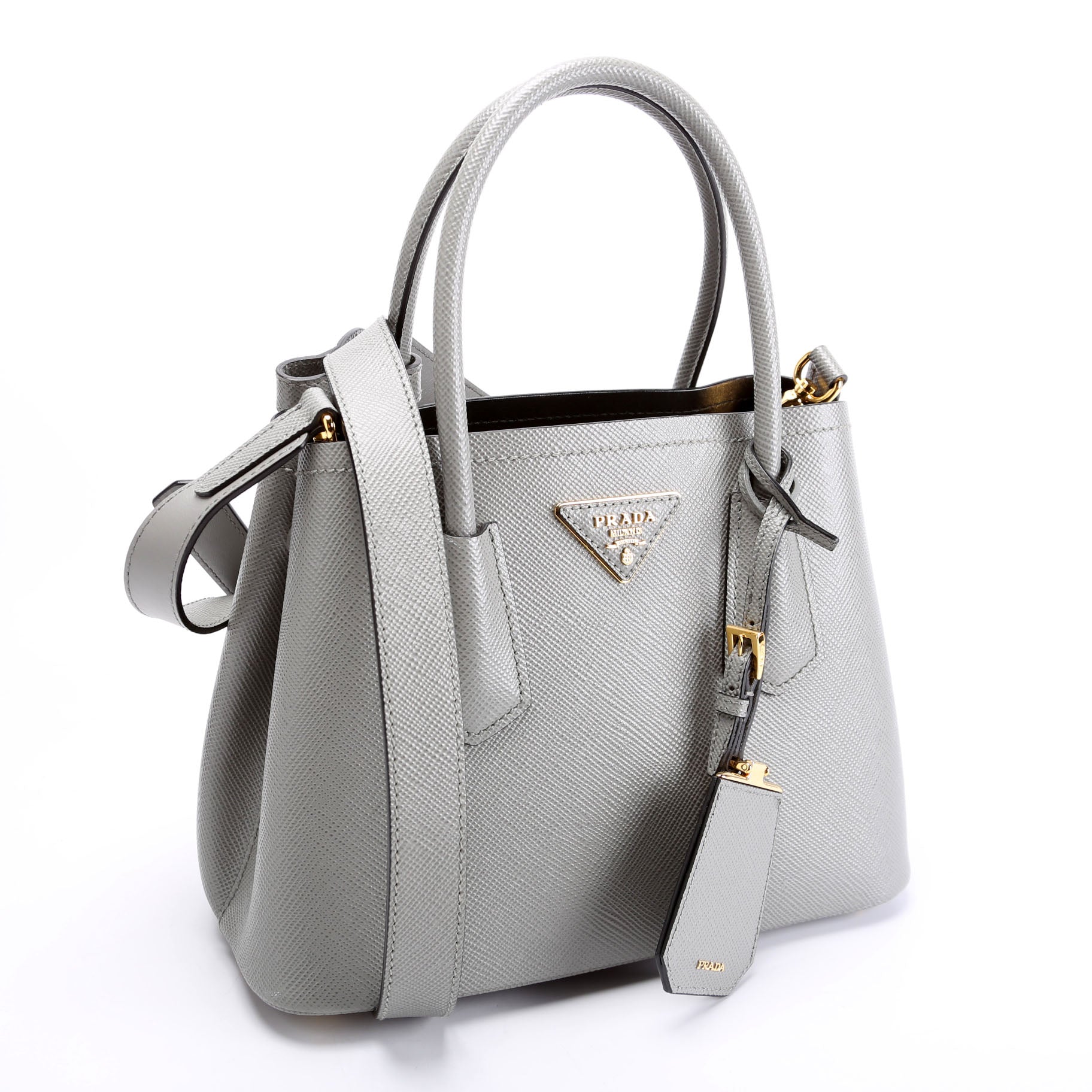 Prada Double Saffiano Grey Bag Small Travel Bag