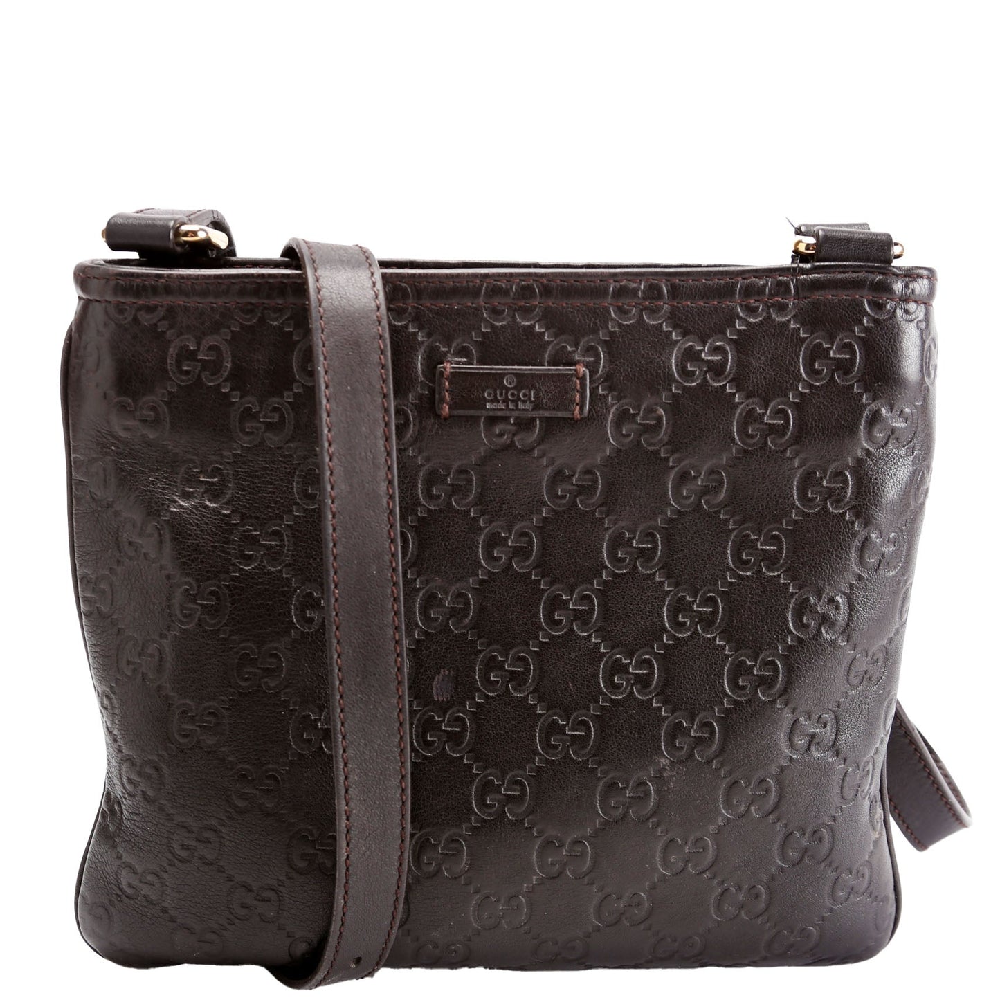 Gucci GG Flat Messenger Leather Brown Shoes