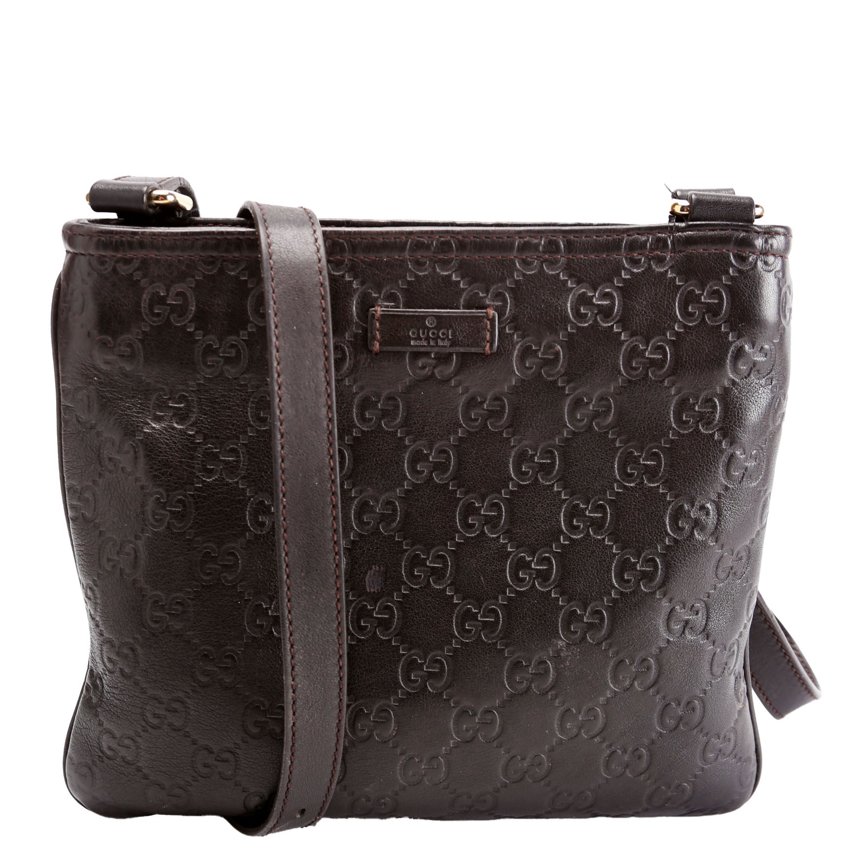 Gucci GG Flat Messenger Leather Brown Shoes