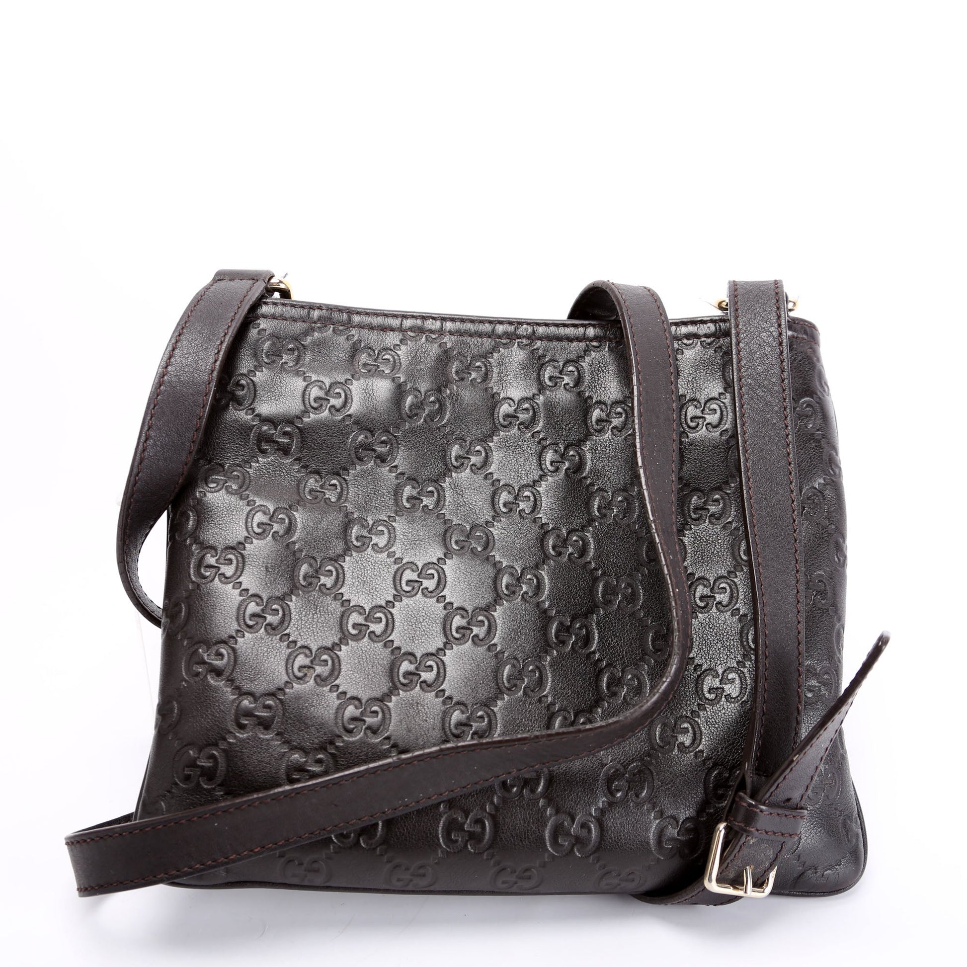 Gucci GG Flat Messenger Leather Brown Shoes