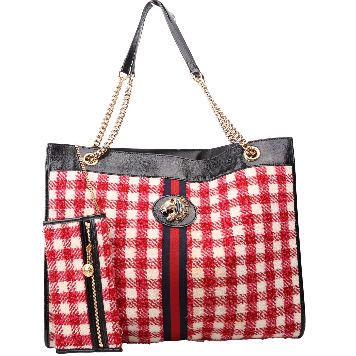 Gucci Rajah GG Tweed Red Pink Chain Tote Bag