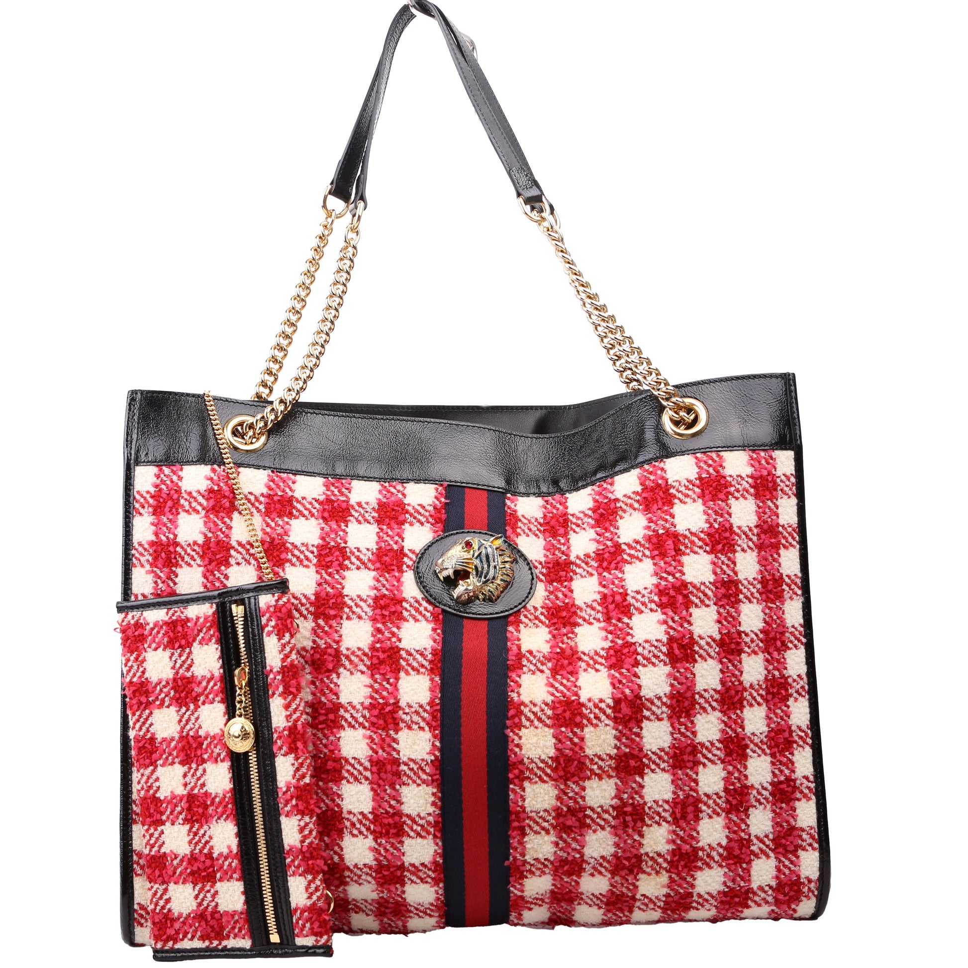 Gucci Rajah GG Tweed Red Pink Chain Tote Bag