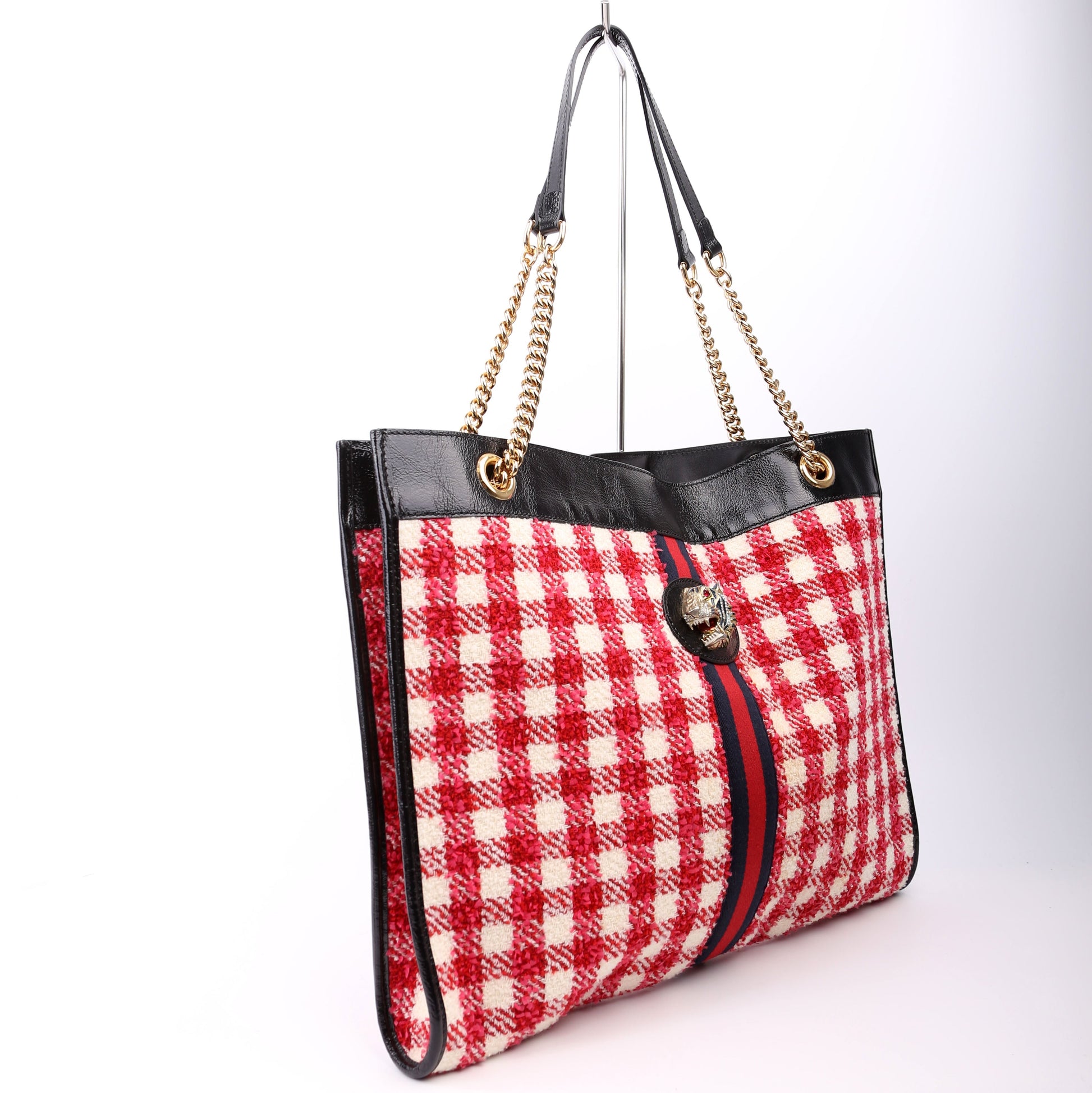 Gucci Rajah GG Tweed Red Pink Chain Tote Bag
