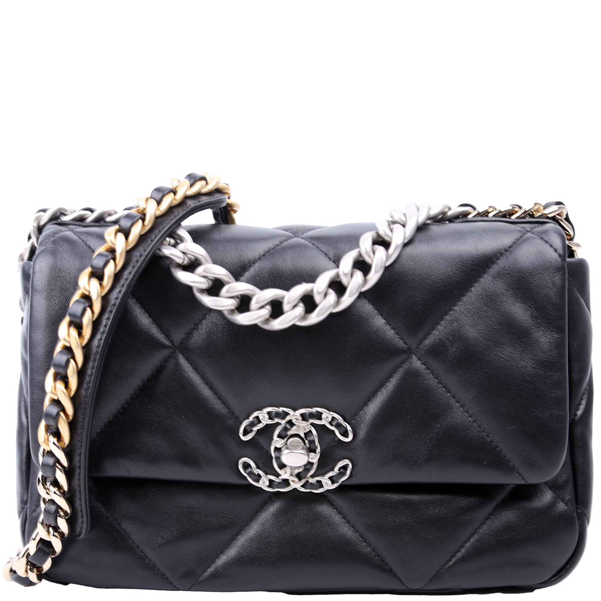Chanel Quilted Goatskin 19 Flap RFID Black Handbag Black 2