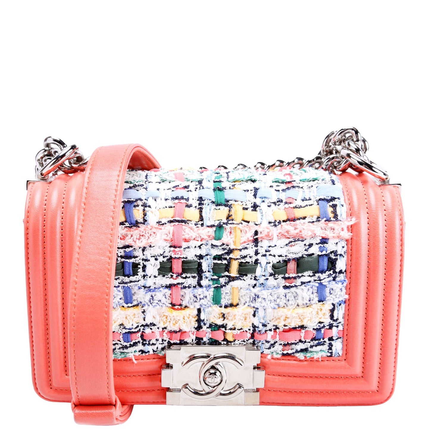 Chanel Boy Flap Tweed 20M Coral Multicolor Small Handbag