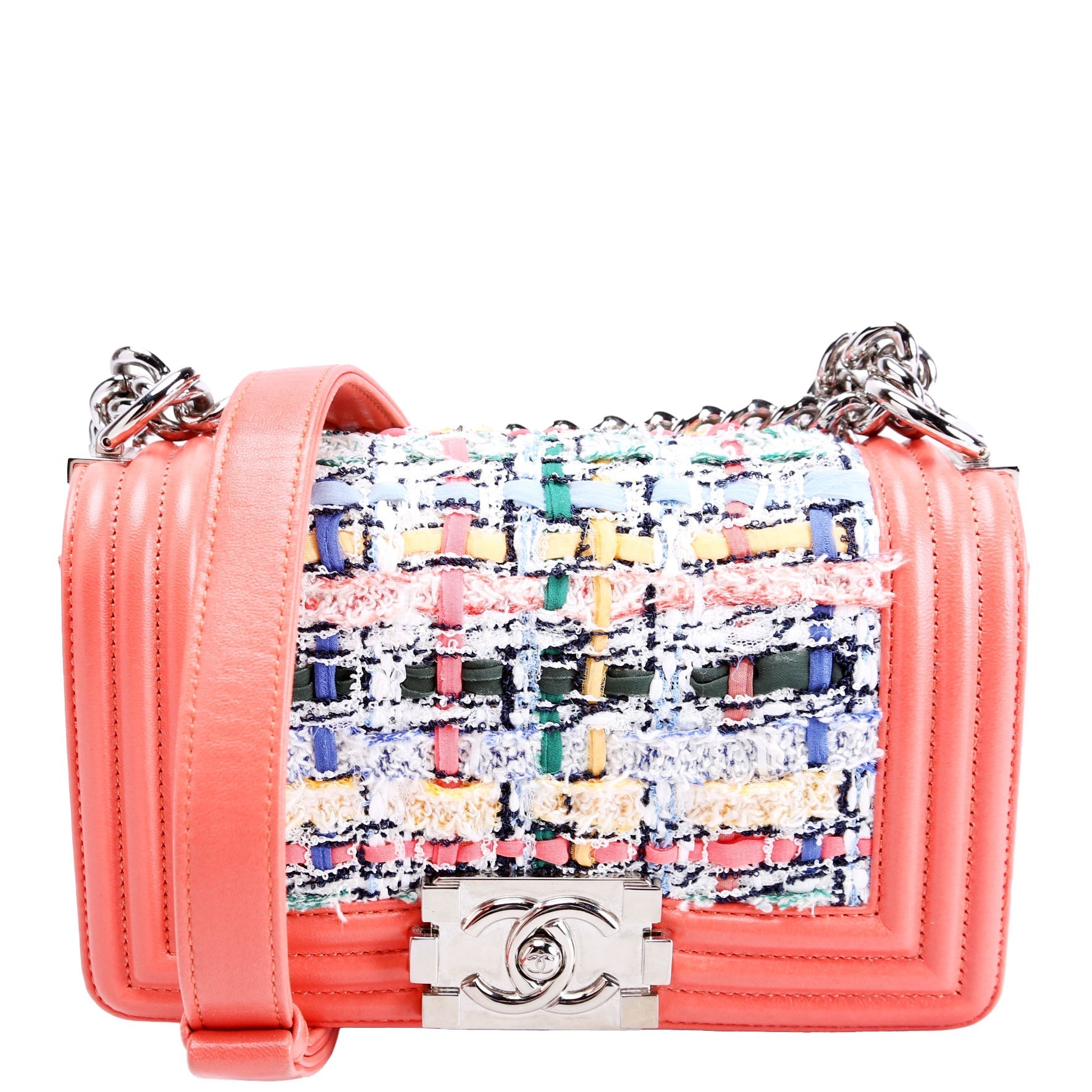 Chanel Boy Flap Tweed 20M Coral Multicolor Small Handbag