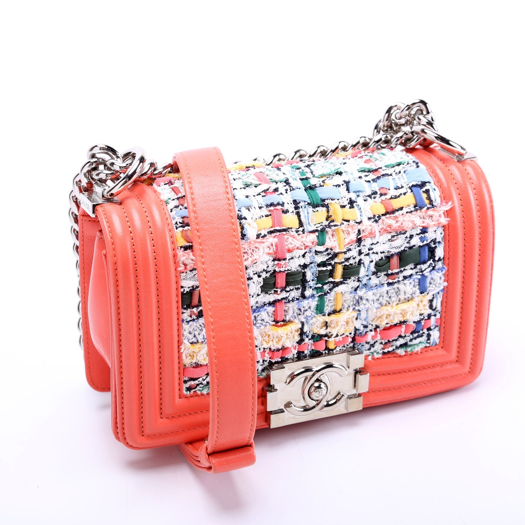 Chanel Boy Flap Tweed 20M Coral Multicolor Small Handbag
