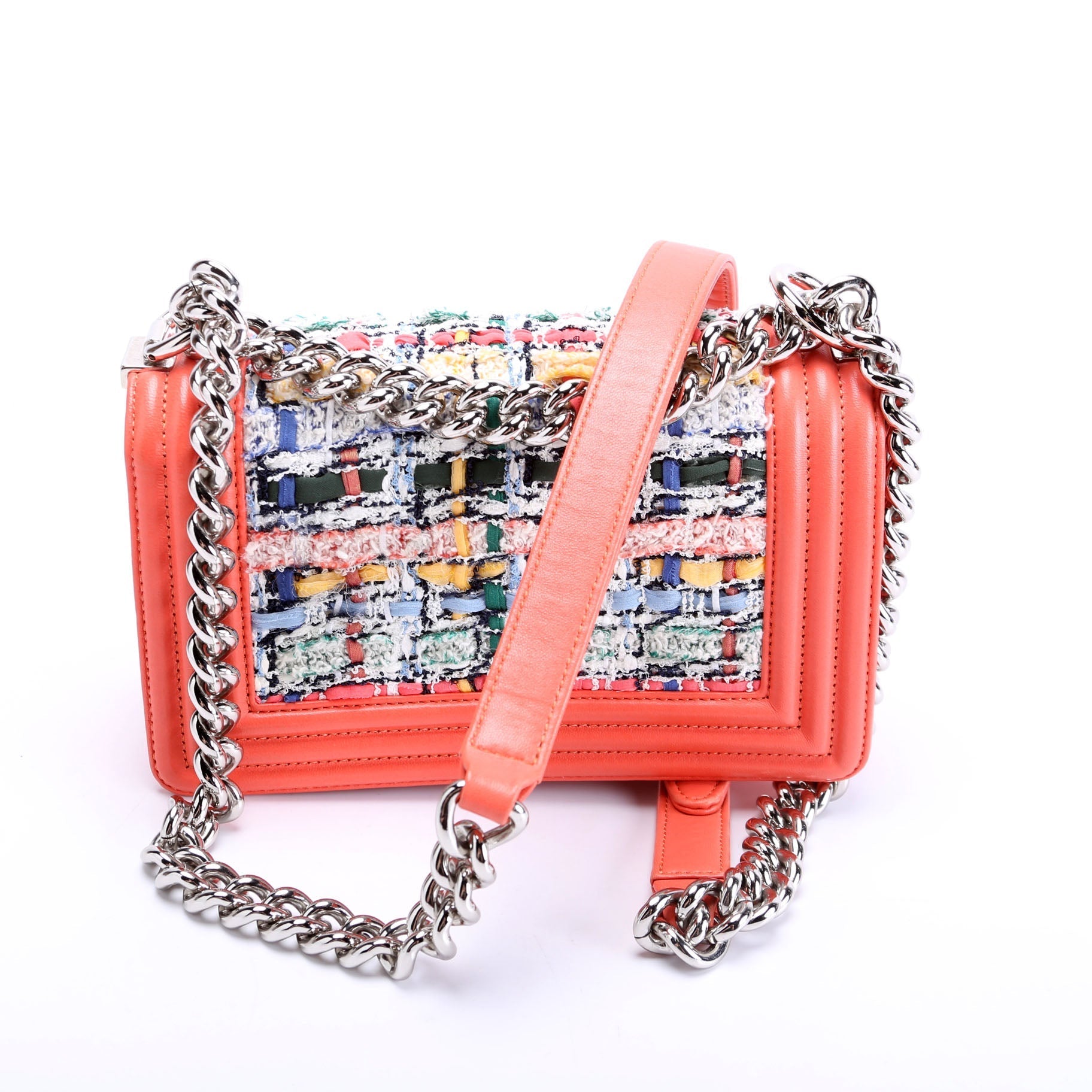 Chanel Boy Flap Tweed 20M Coral Multicolor Small Handbag