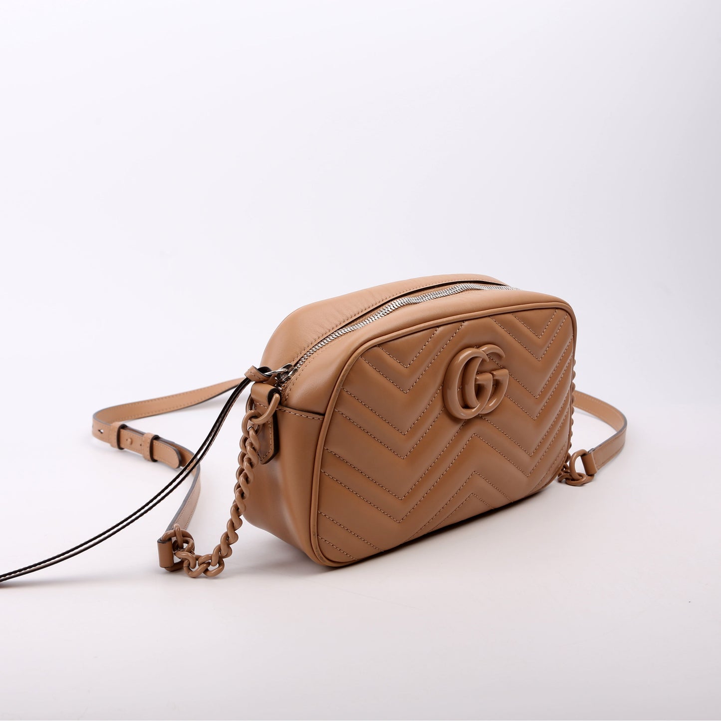 Gucci Marmont Camera Leather Tan Small Travel Bag
