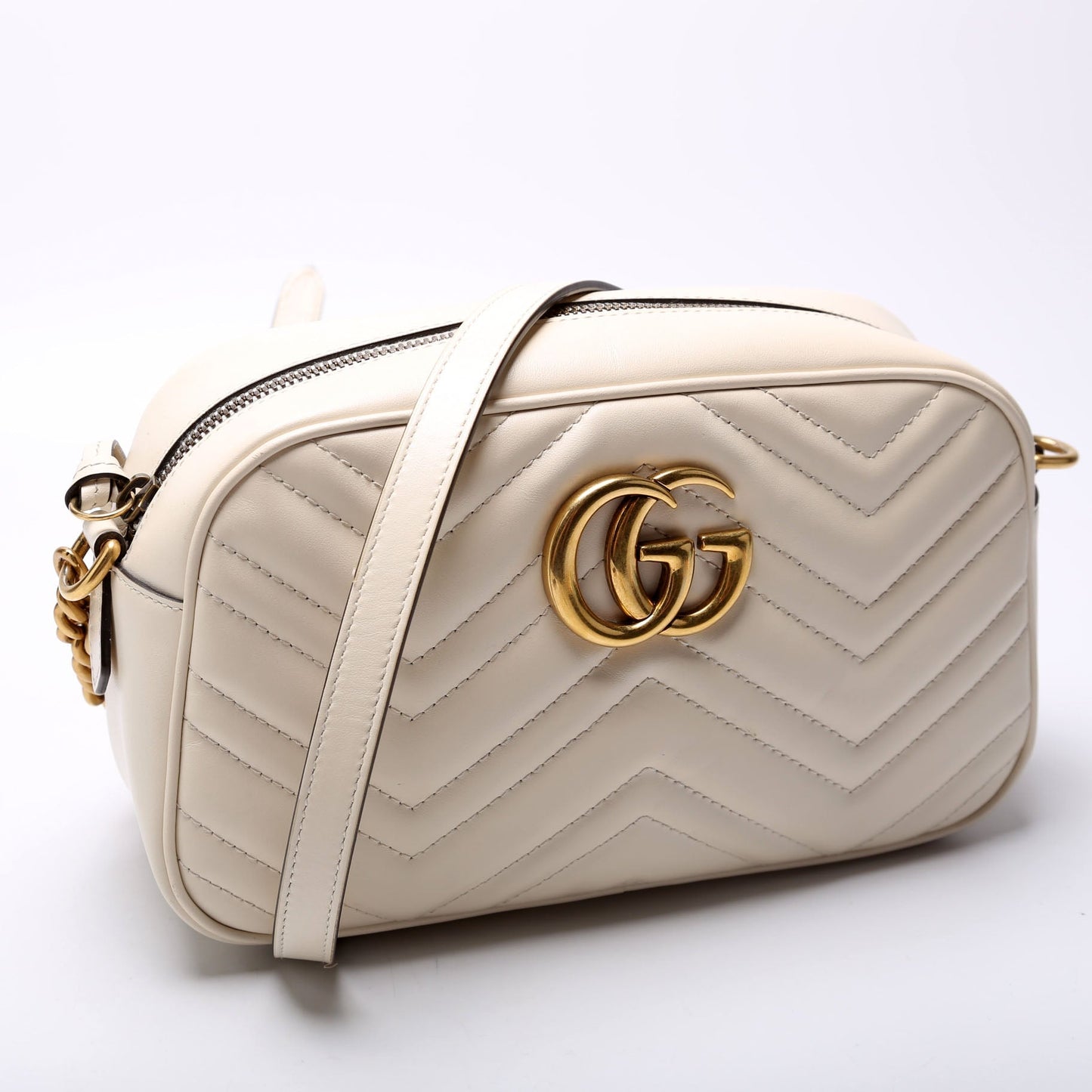 Gucci Marmont Camera Leather White Small Travel Bag White 1