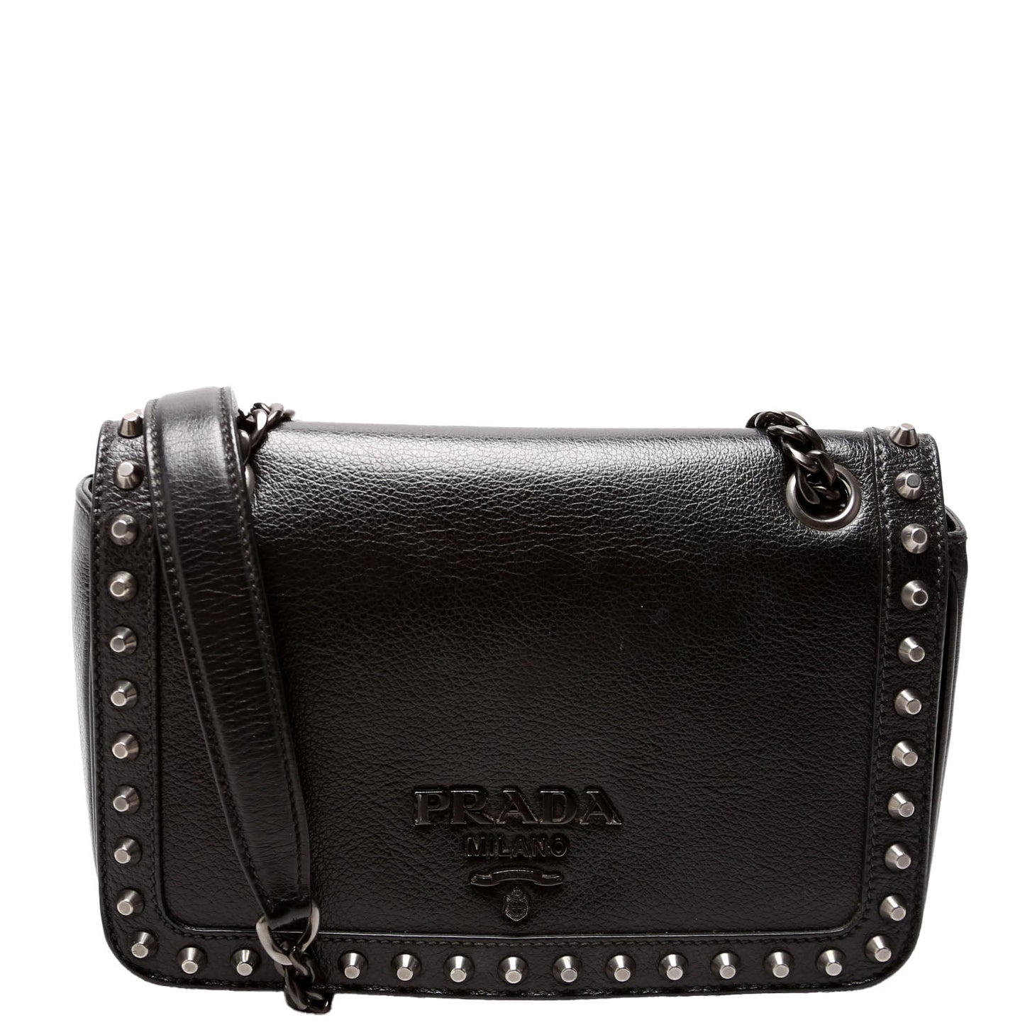 Prada Glace Calfskin Studded Crossbody Bag Black