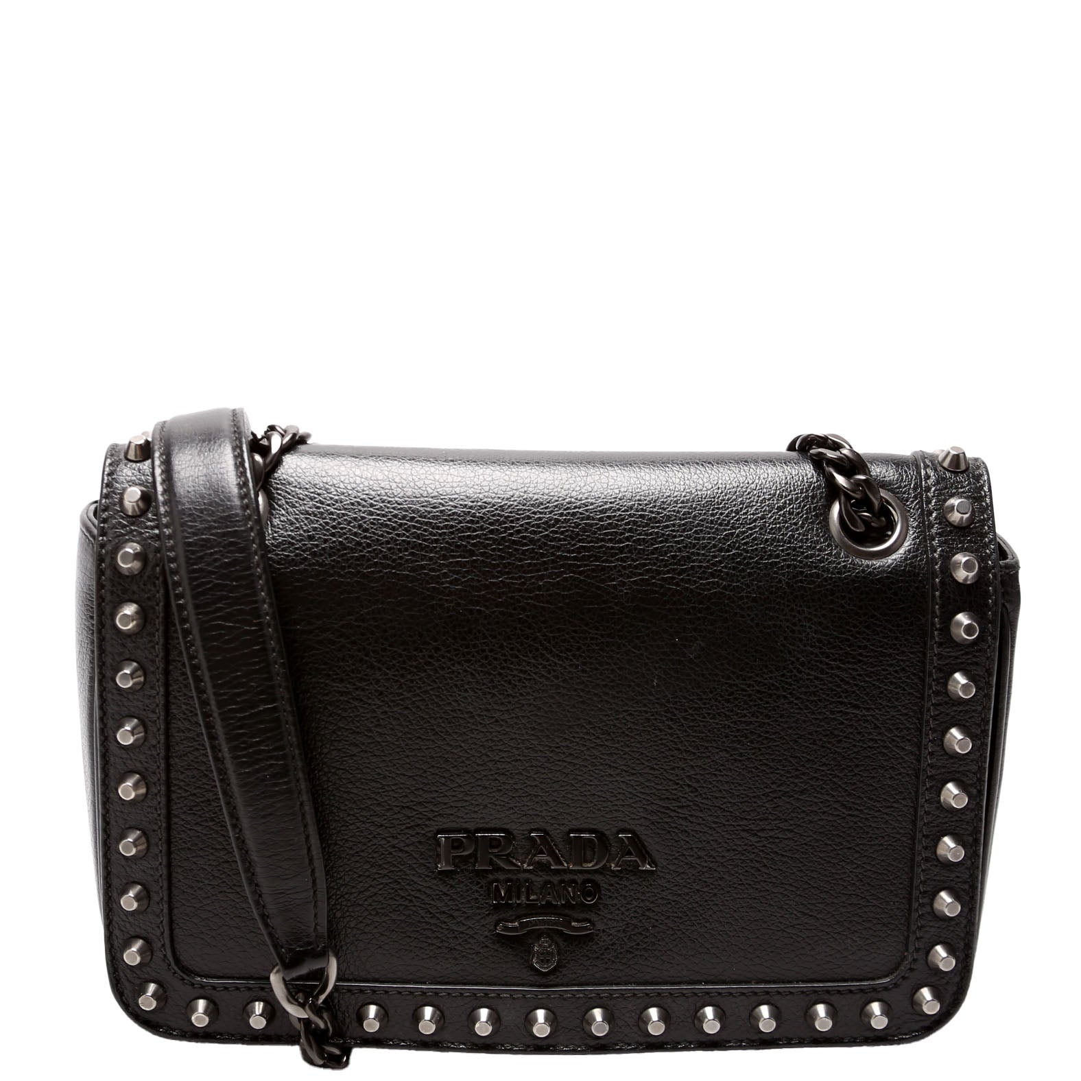 Prada Glace Calfskin Studded Crossbody Bag Black
