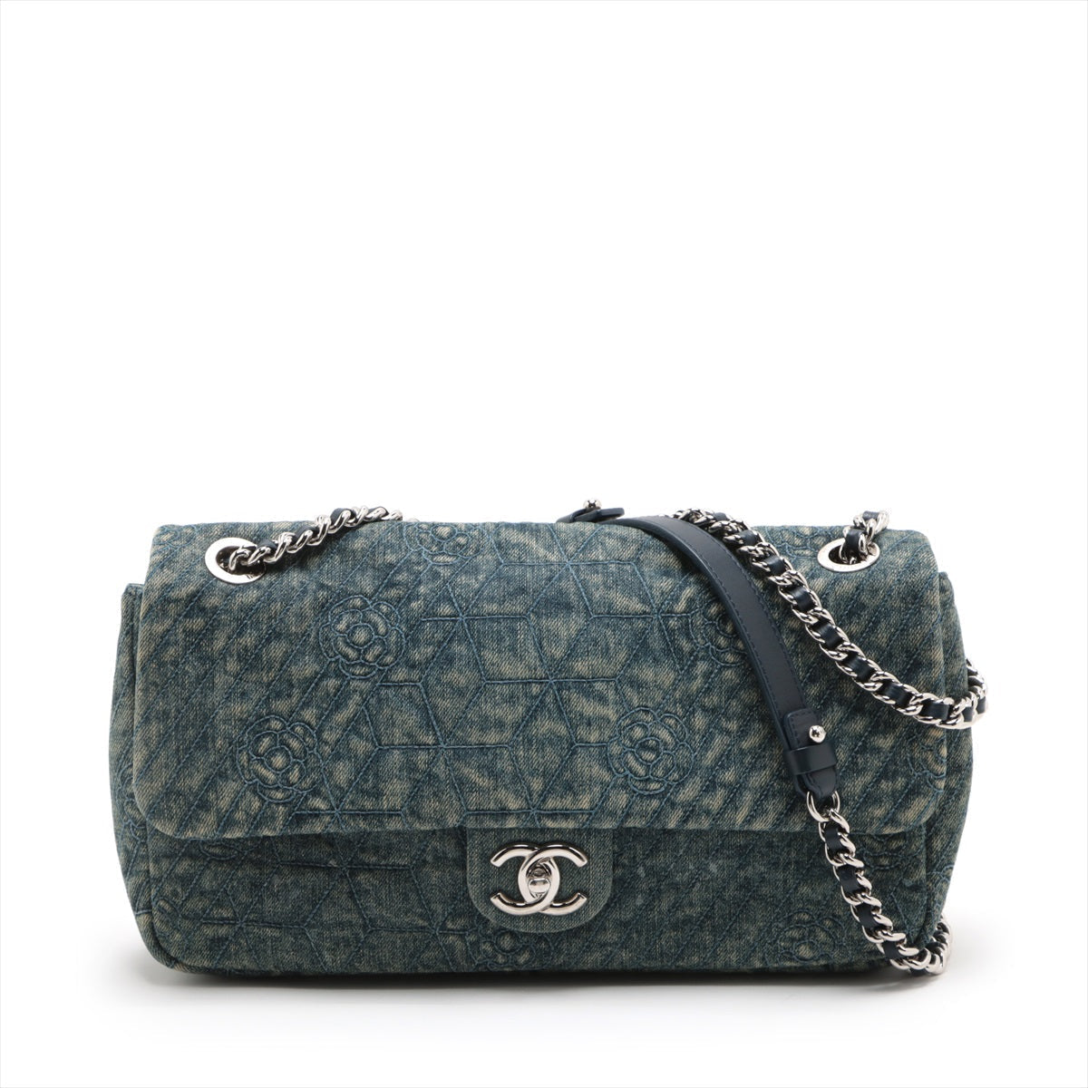 Chanel Camellia Denim Single Flap Double Chain Bag Blue Silver G   St Several -Earth Harnesses