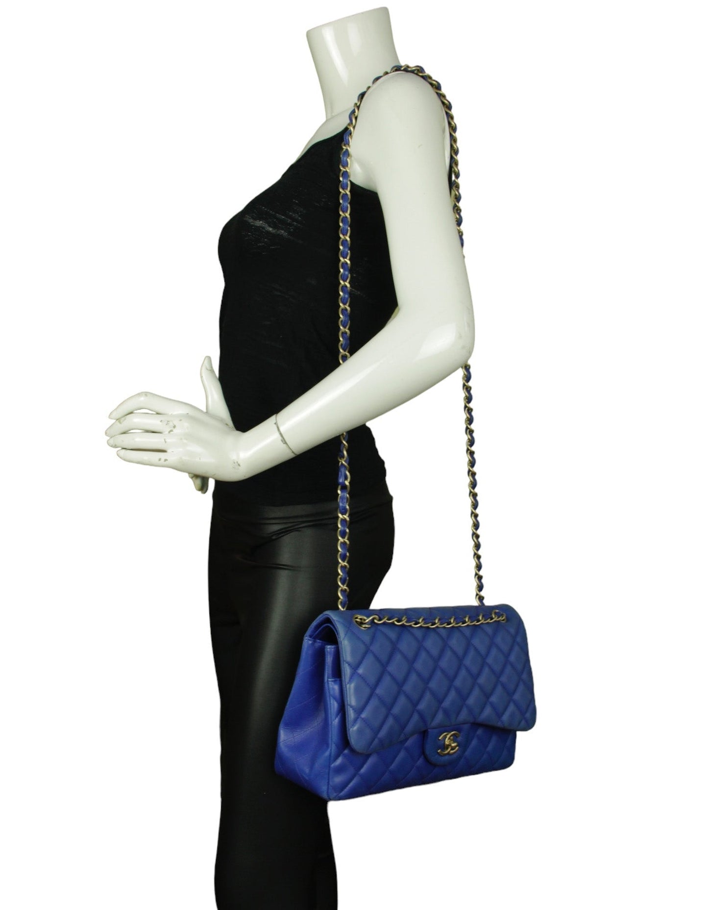 Chanel Blue Lambskin Double Flap Jumbo Women Shoes