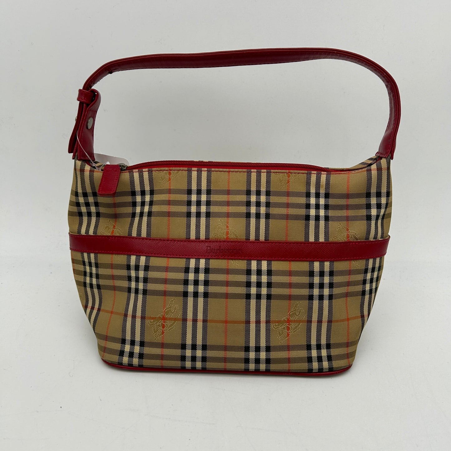 Burberry Luxury Ho Check Trim Handbag Leather Beige Red Travel Bag