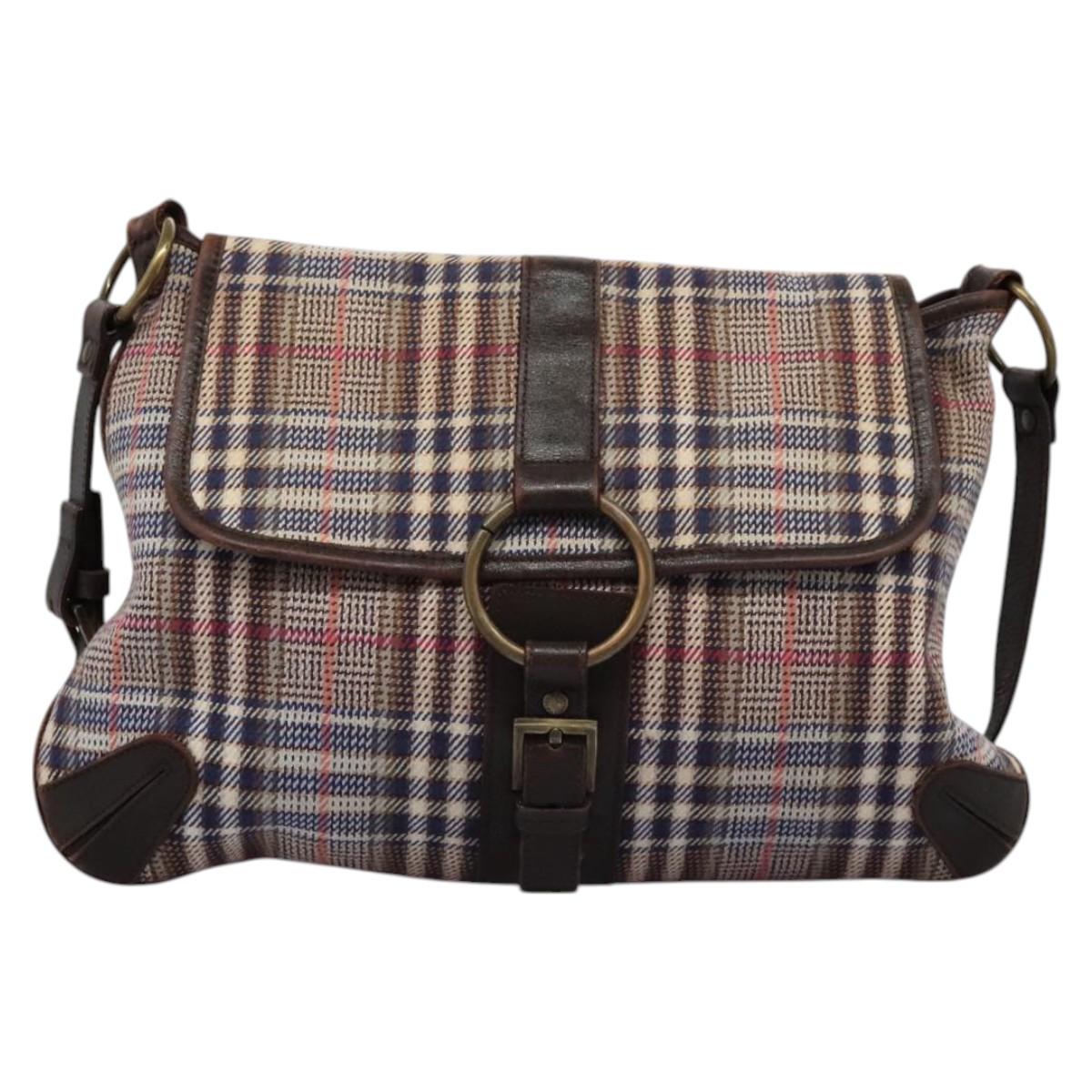 Burberry Label Shoulder Bag Canvas Beige Blue Canvas Shoulder Bag