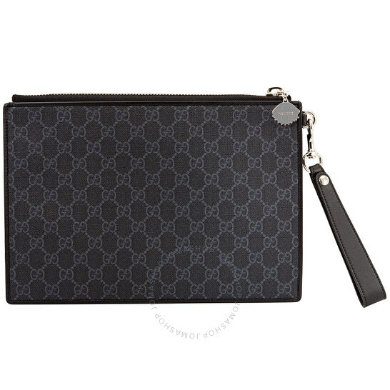 Gucci Night Courrier Wrist Pouch GG Supreme Canvas Black Grey Clutch Bag