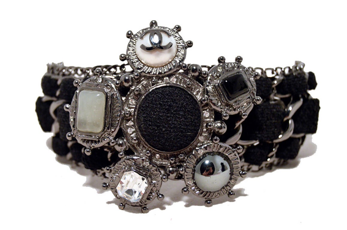 Chanel Black Wool and Gunmetal limited Edition Charm Bracelet
