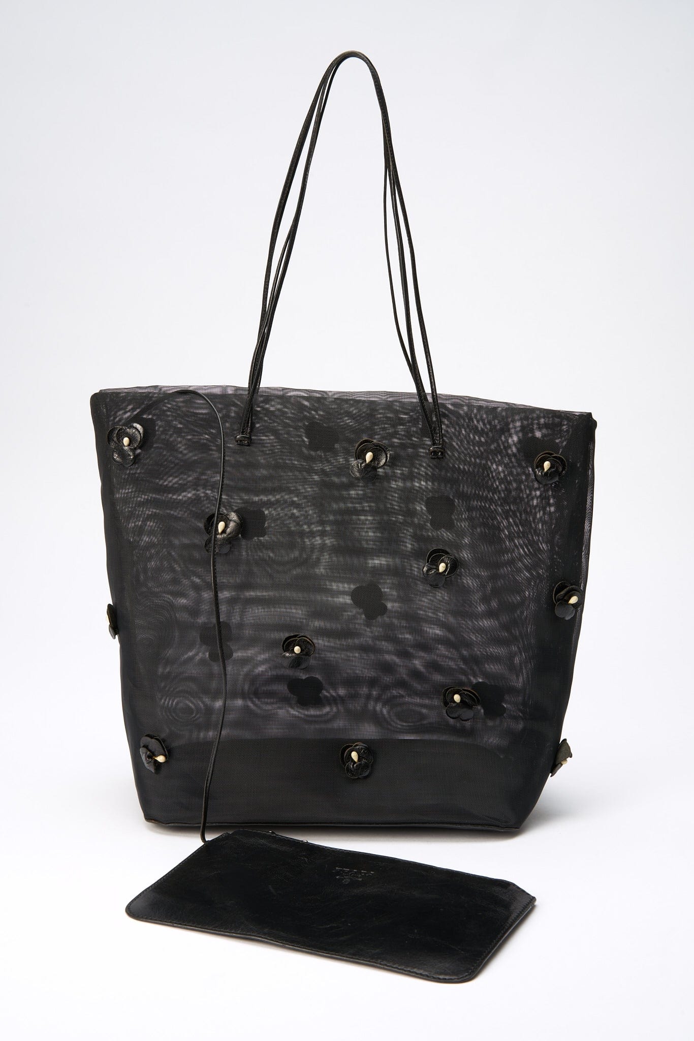 Prada Mesh Tote With Flowers Tote Bag