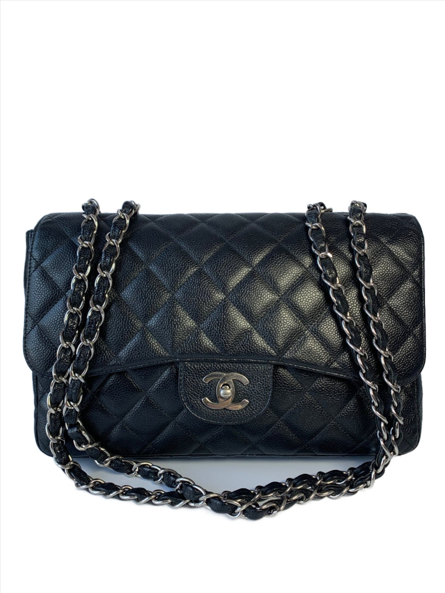 Chanel Classic Flap Jumbo Caviar Black Leather Handbag