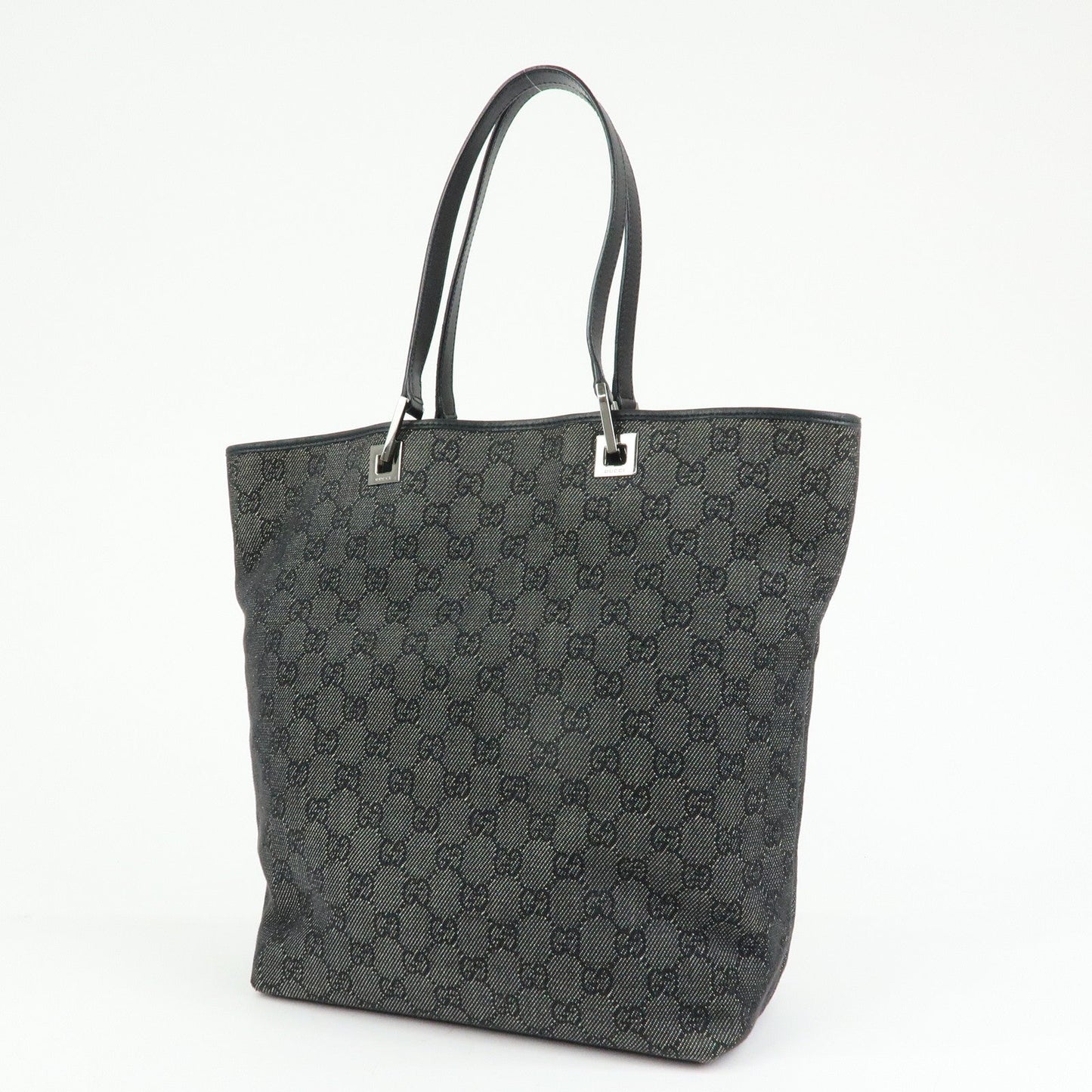 GUCCI GG Denim Leather Tote Bag Shoulder Bag Black 31243