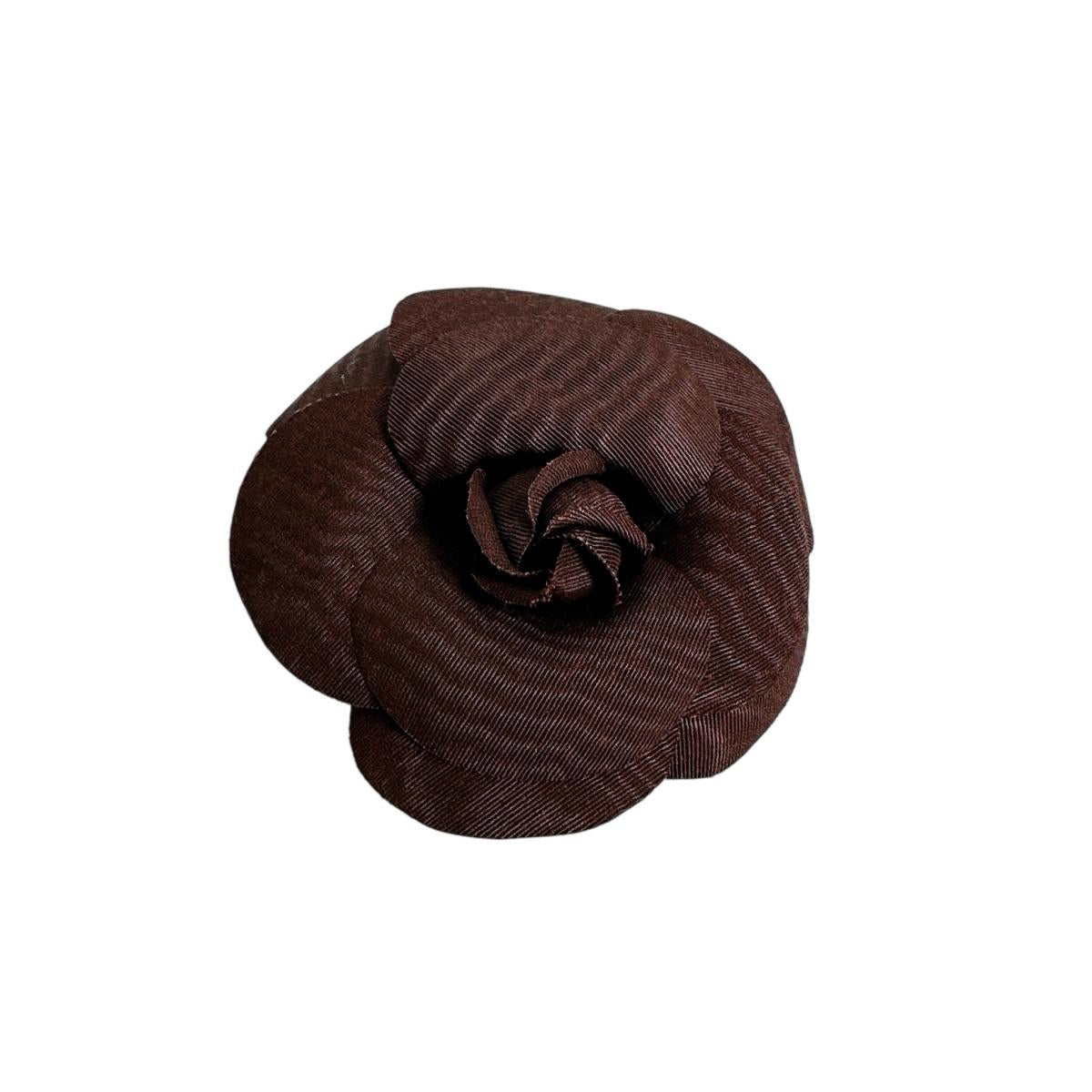 Chanel Brooch polyester Camelia Brown Handbag