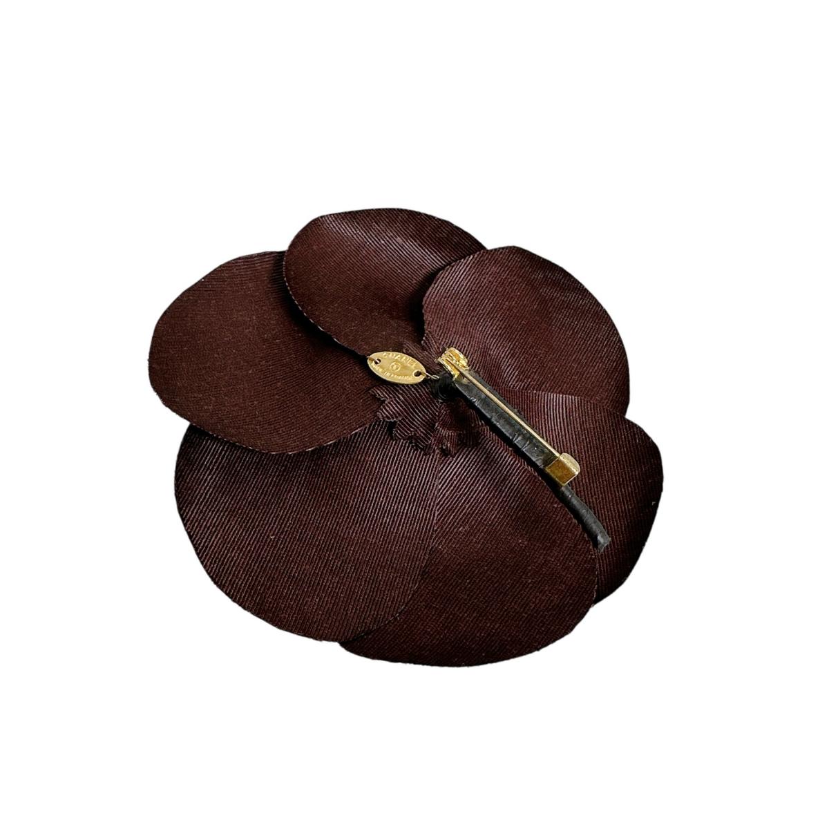 Chanel Brooch polyester Camelia Brown Handbag