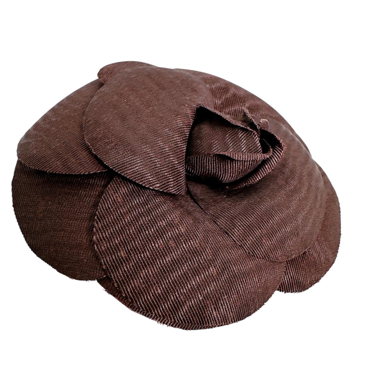 Chanel Brooch polyester Camelia Brown Handbag